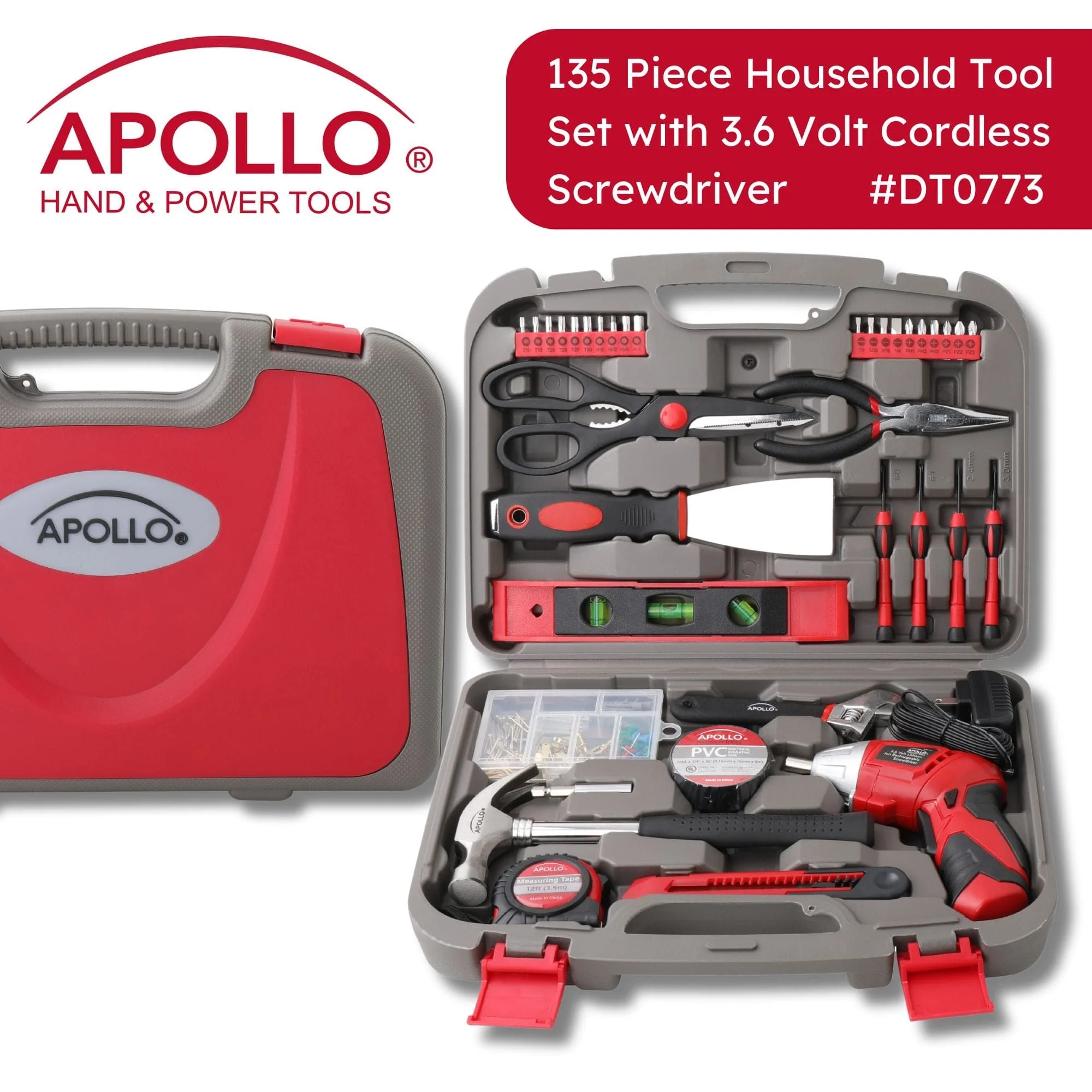 135 Piece Household Tool Set with Pivoting Dual-Angle 3.6 Volt Lithium-Ion Cordless Screwdriver - DT0773 - Image 10