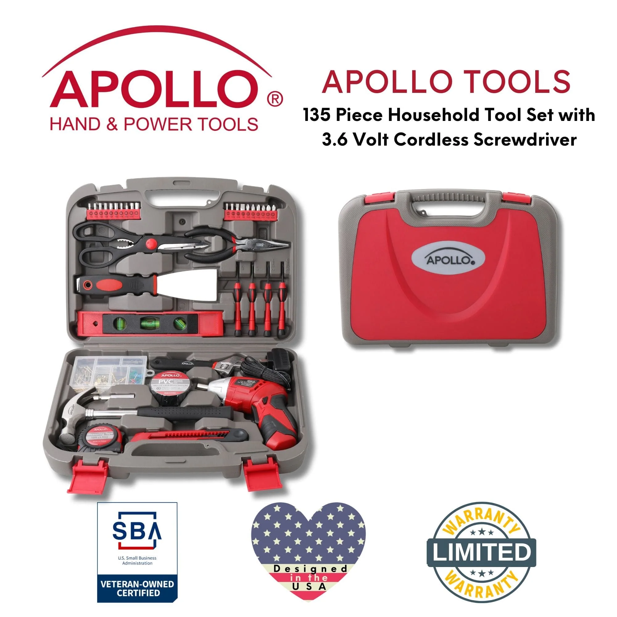 135 Piece Household Tool Set with Pivoting Dual-Angle 3.6 Volt Lithium-Ion Cordless Screwdriver - DT0773 - Image 7