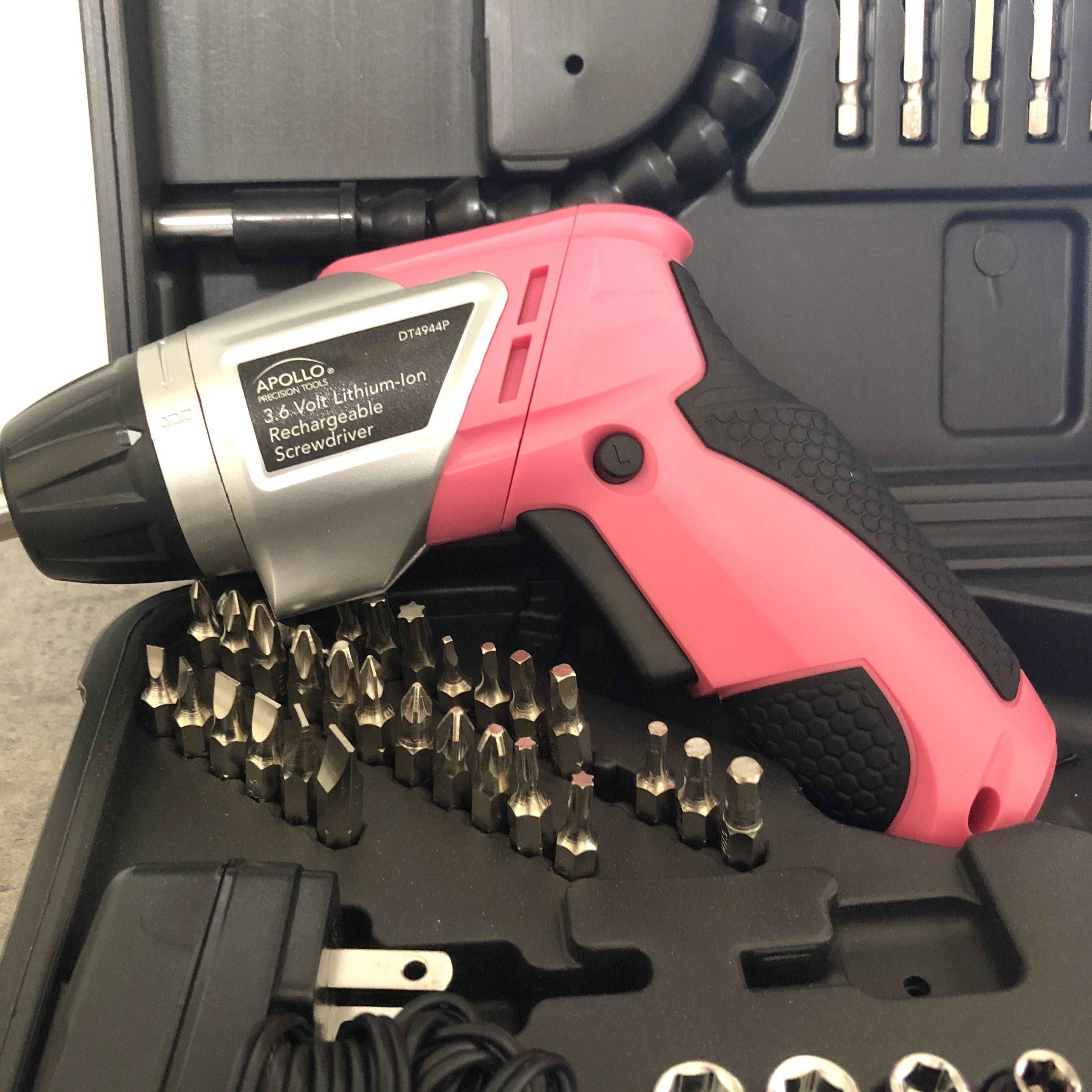 3.6 Volt Lithium-Ion Rechargeable Screwdriver with 45 Piece Accessory Set - Pink DT4944P - Image 2