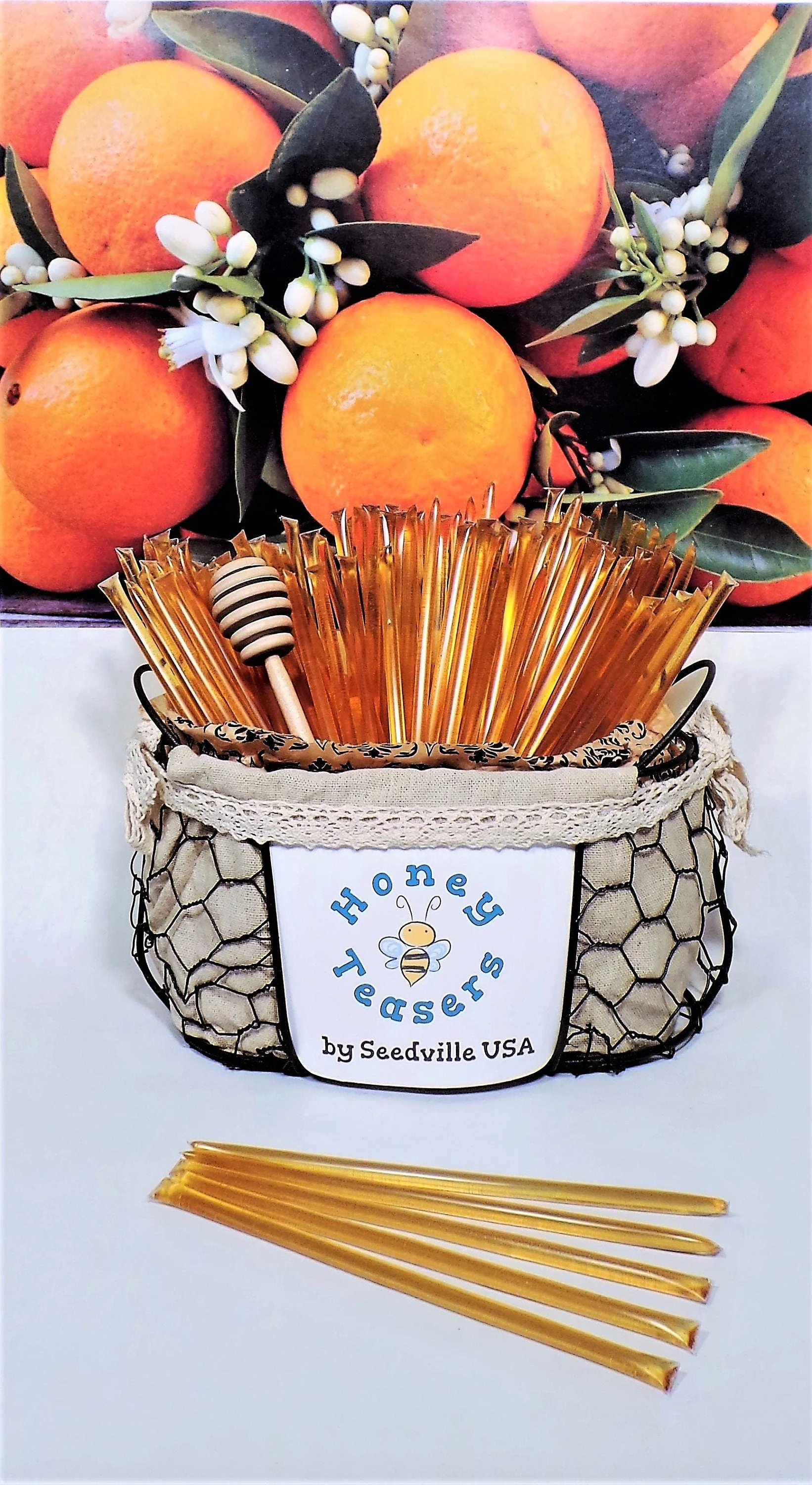 5 Pack ORANGE Blossom HONEY TEASERS Natural Honey Snack Sticks Honeystix Straws - Image 3