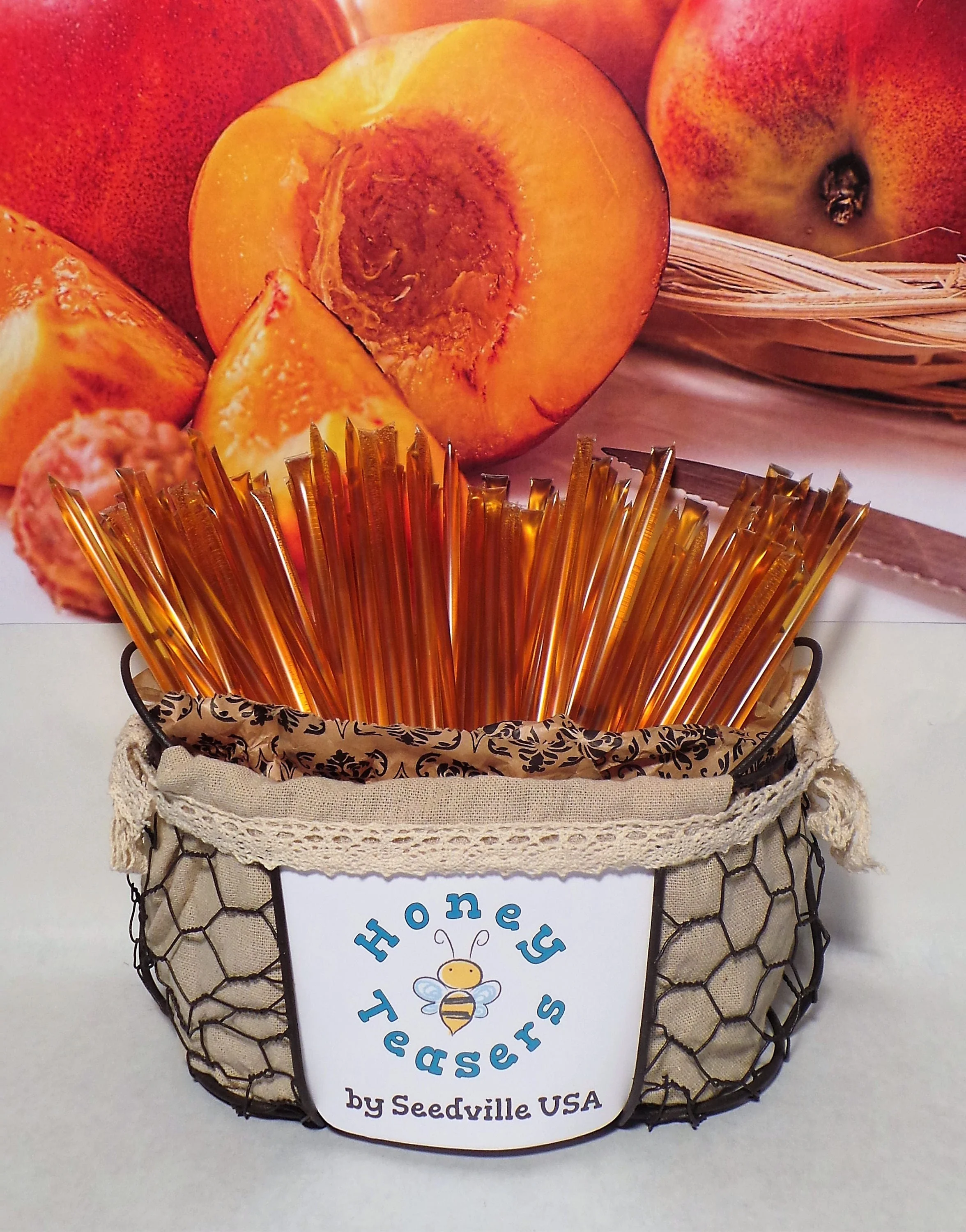 5 Pack PEACH HONEY TEASERS Natural Honey Snack Sticks Honeystix Straws - Image 3