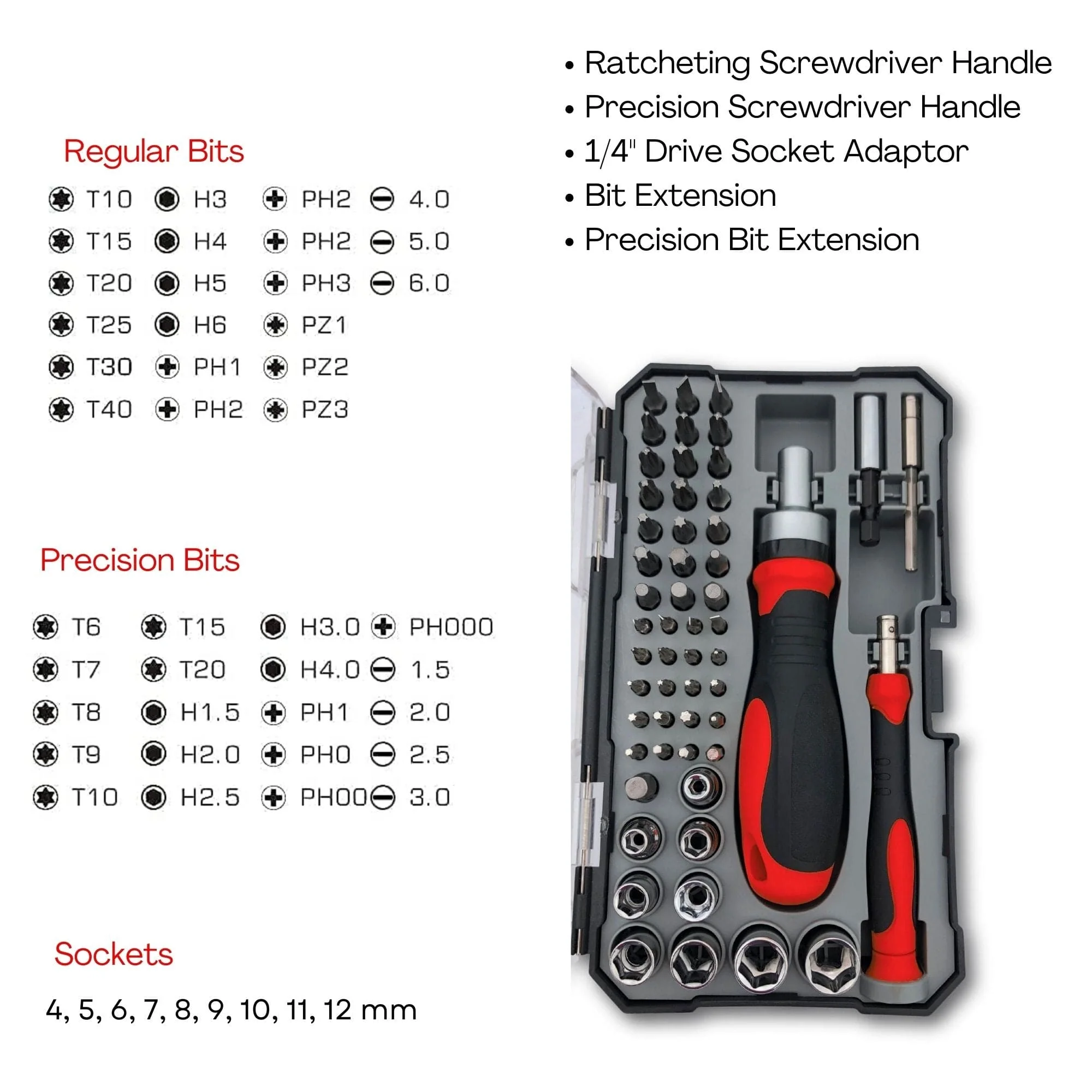 55 Piece Metric Tool Set with Ratcheting Bit Driver, Precision Bit Driver and Bit Assortment - DT5024 - Image 4