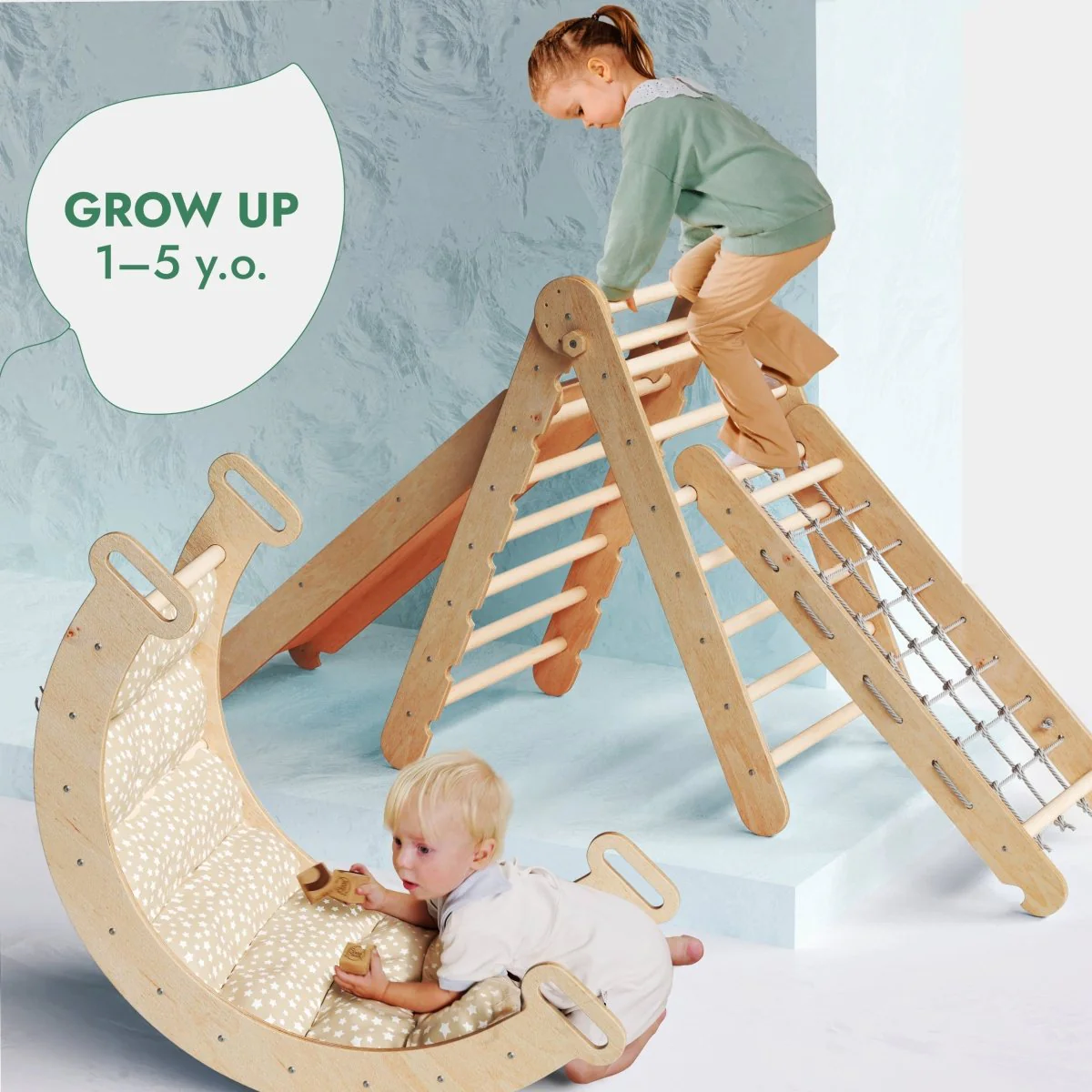 5in1 Montessori Climbing Set: Pikler, Climbing Arch, Slide, Net & Cushion - Image 6