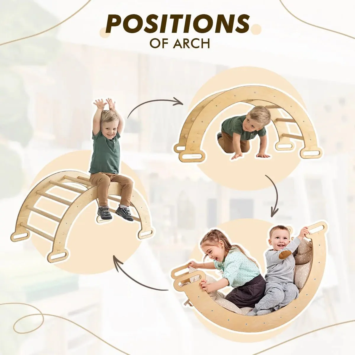6in1 Montessori Climbing Set: Triangle Ladder + Arch/Rocker + Slide/Ramp + Net + Cushion + Art Addition - Image 5