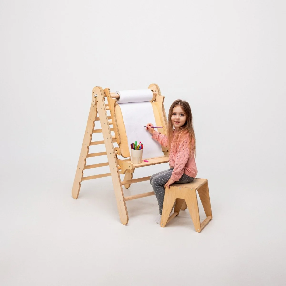 6in1 Montessori Climbing Set: Triangle Ladder + Arch/Rocker + Slide/Ramp + Net + Cushion + Art Addition - Image 8