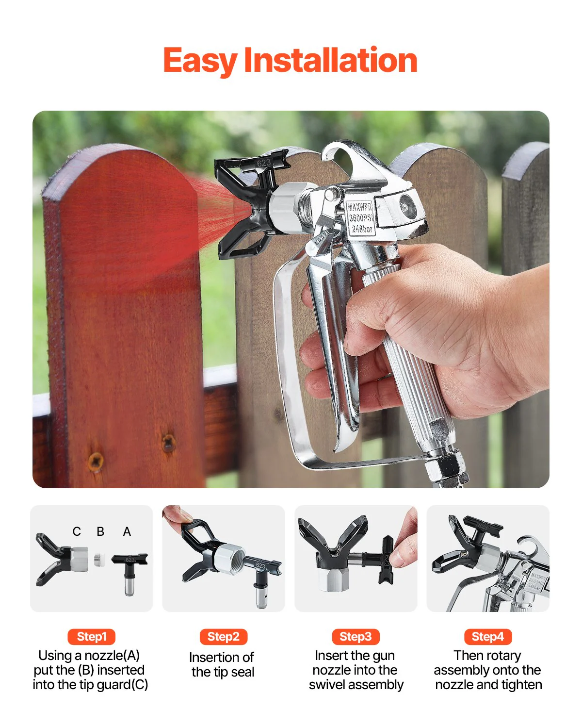 Airless Paint Spray Gun 3600PSI High Pressure Airless Spray Gun 517 Tip - Image 3
