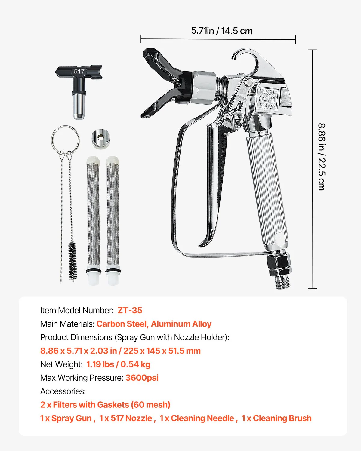 Airless Paint Spray Gun 3600PSI High Pressure Airless Spray Gun 517 Tip - Image 6