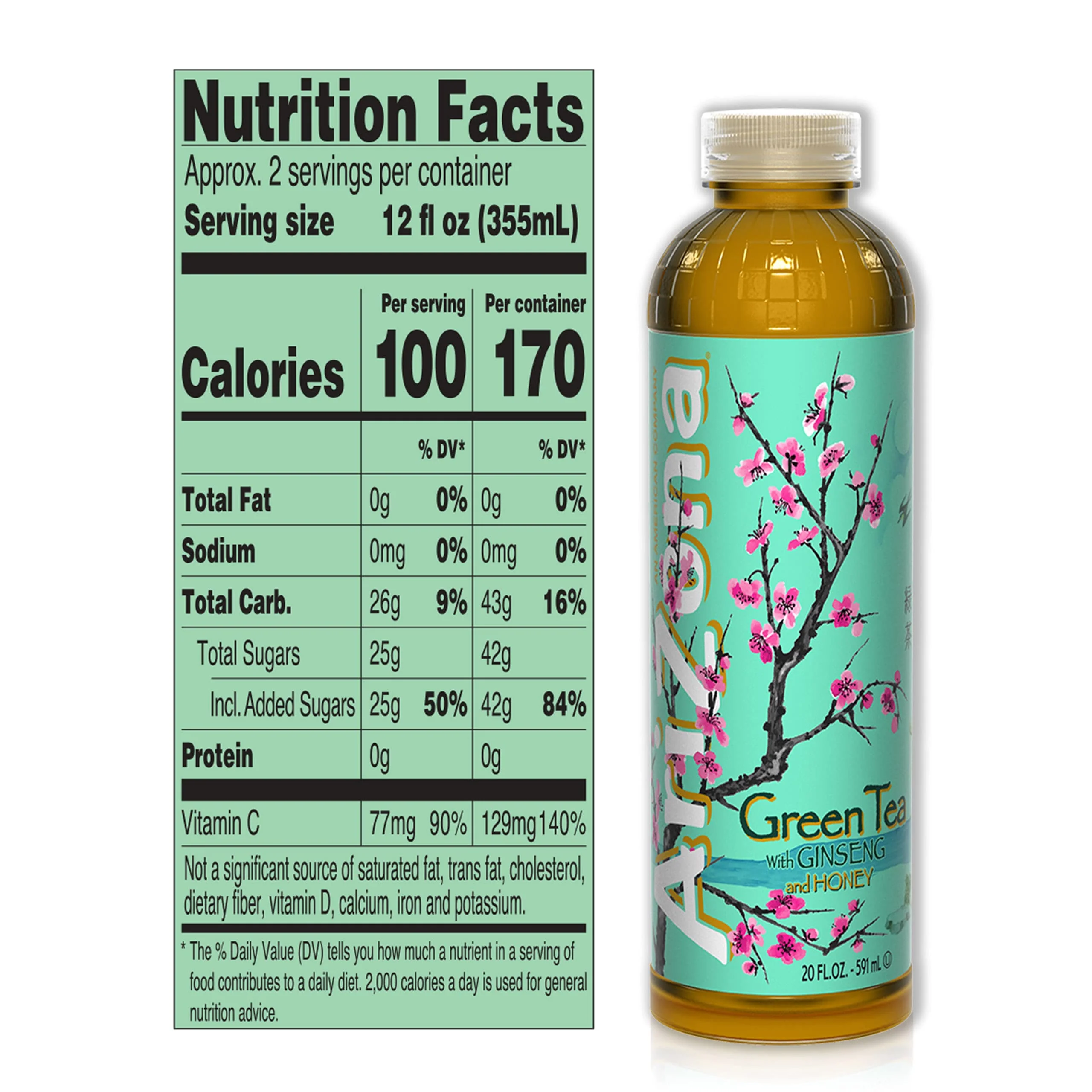 AriZona Green Tea with Ginseng and Honey, 20 Fl Oz - Image 3