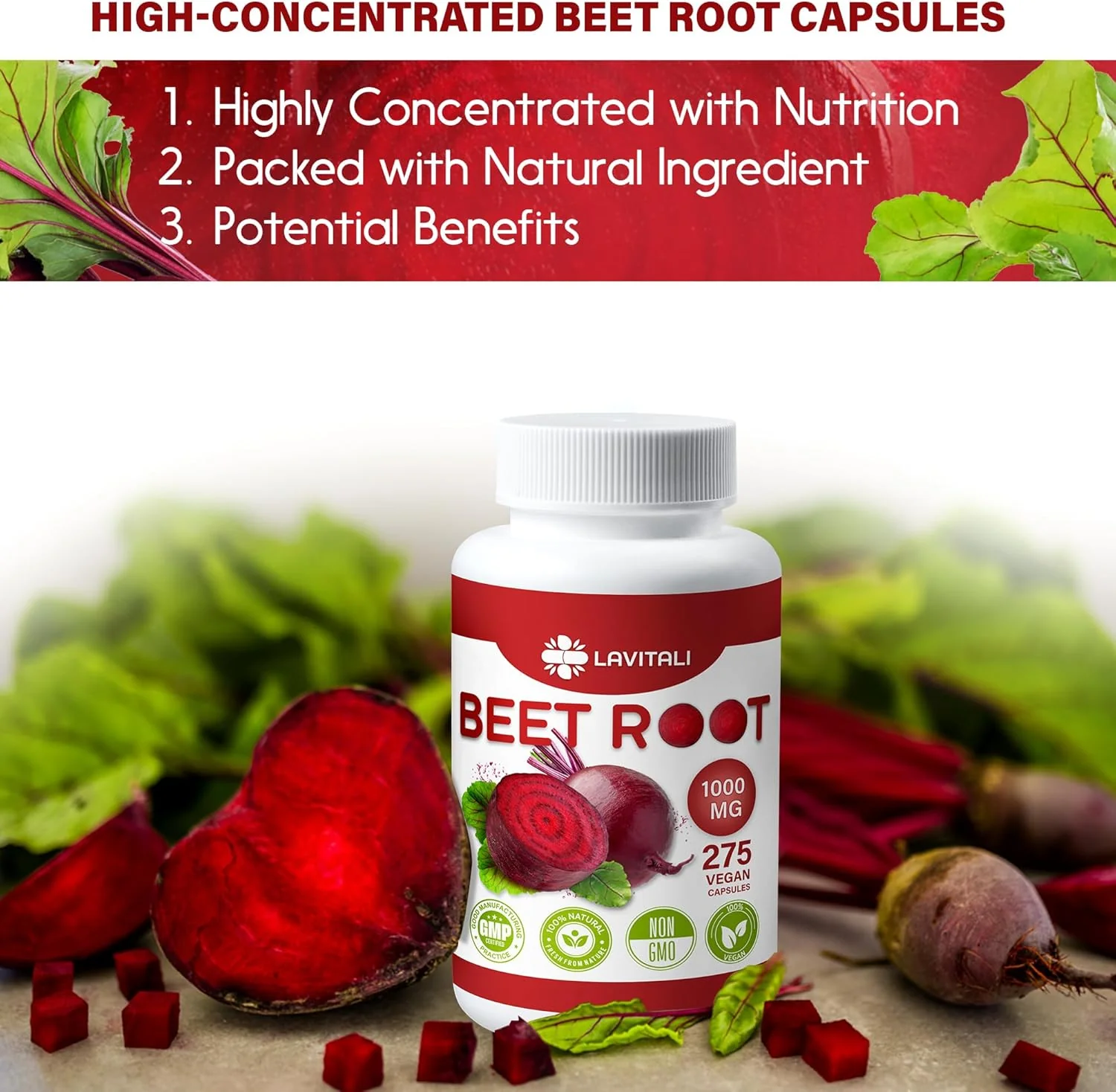 Beet Root Extract Capsules No Gluten, No Sugar, Vegan Capsules, High Concentrated Herbal Beet Root Extract. - Image 4