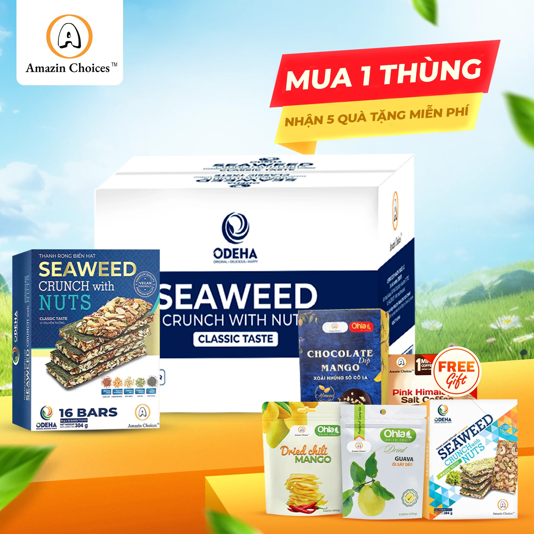 BIG DEAL! Mua 1 Thùng Rong Biển Kẹp Hạt (24 Hộp, mỗi hộp 16 Thanh) – Giá Gốc $479.76 → Giờ chỉ $384 (Giảm 20%) + Tặng Bộ Quà Snack Việt Trị Giá $95 (Ổi Sấy, Xoài Cay, Rong Biển Wasabi, Cà Phê Muối Hồng, Xoài Chấm Socola) - Image 2