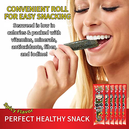 Big Roll Grilled Seaweed Snacks by Tao Kae Noi, Spicy Flavor Grilled Seaweed Rolls, Healthy Nori Sheet Rolls for Kids and Adults, 6 pack, 3g Bags - Image 7