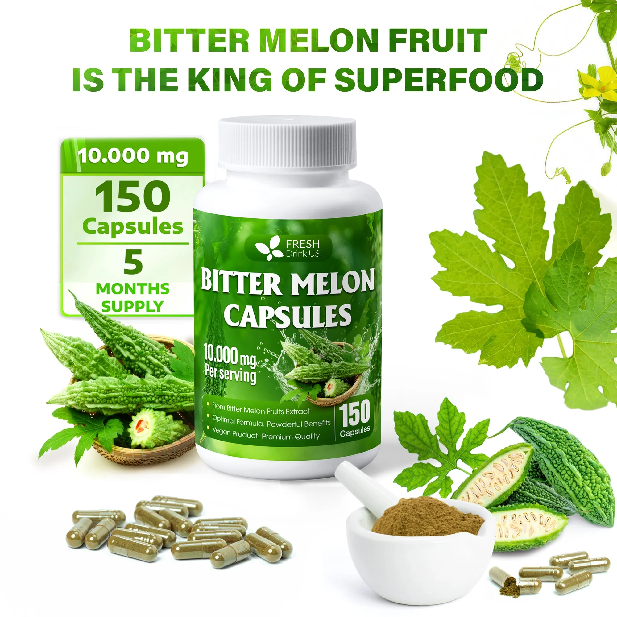 Bitter Melon Capsules, 1000mg, 150 Capsules - Gluten Free, Non-GMO - Image 7
