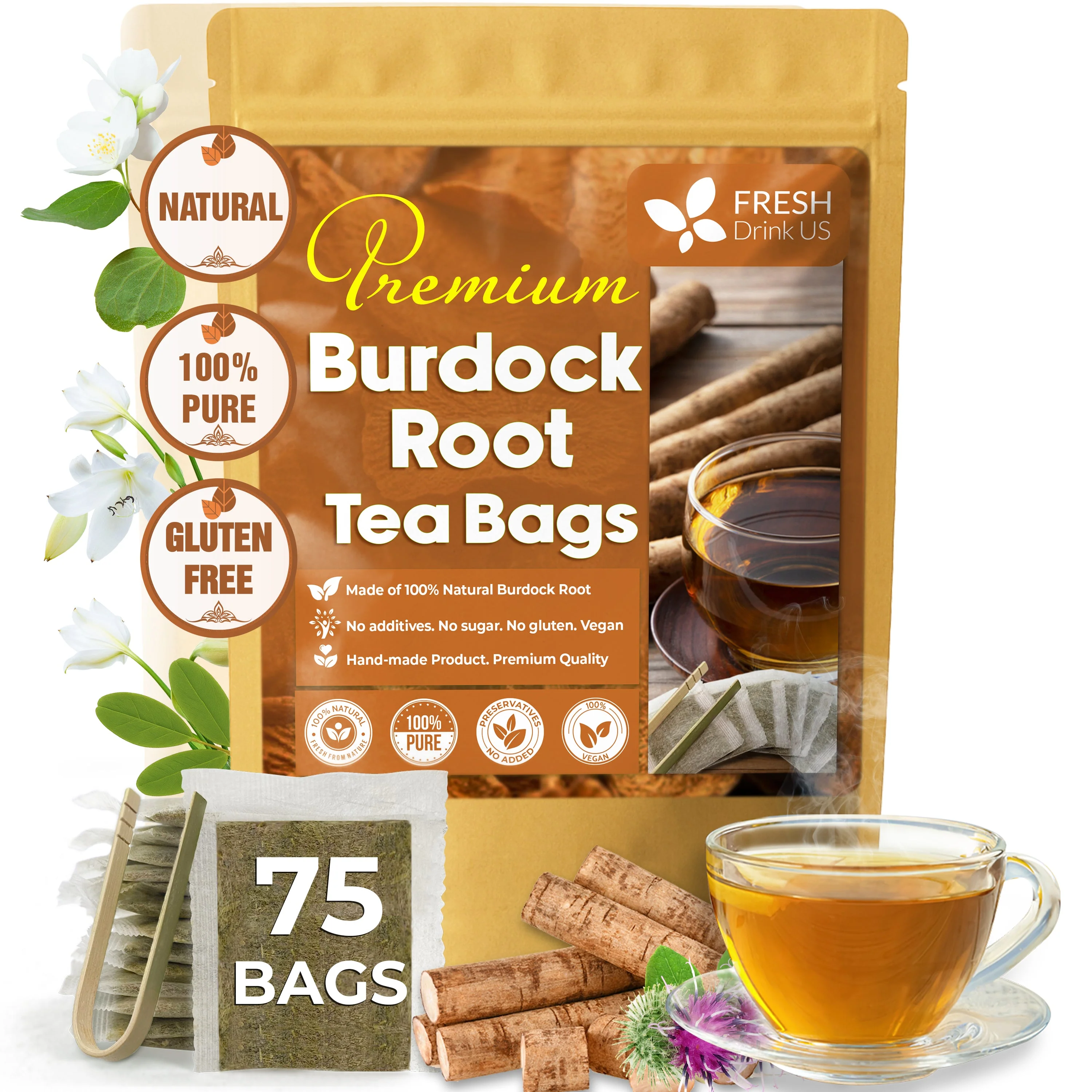 Burdock Root Tea Bags, 100% Natural & Pure from Burdock Root. Burdock Root Herbal Tea. Burdock Root Tea. No Sugar, No Caffeine, No Gluten, Vegan. - Image 2