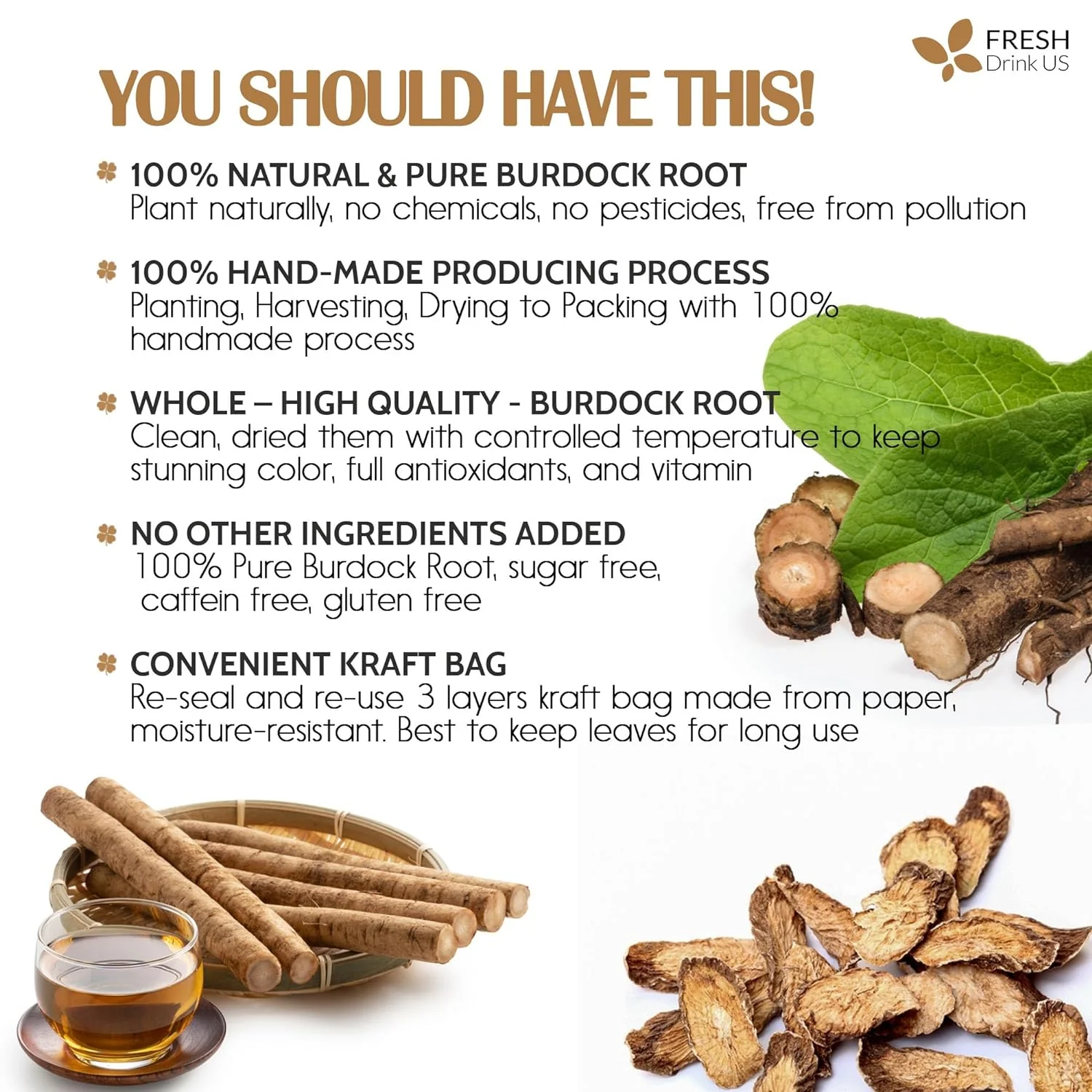 Burdock Root Tea Bags, 100% Natural & Pure from Burdock Root. Burdock Root Herbal Tea. Burdock Root Tea. No Sugar, No Caffeine, No Gluten, Vegan. - Image 5