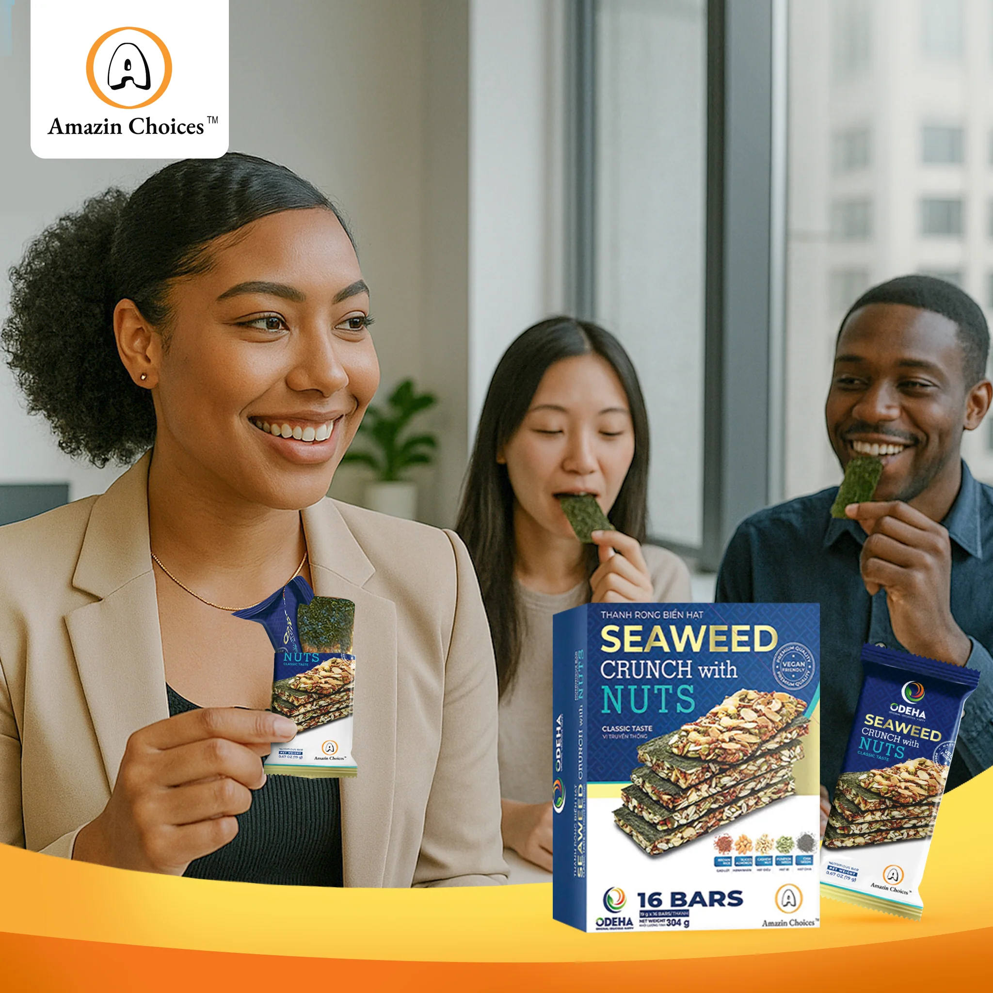 Buy for $39.98, Get 3 FREE Snack Gifts ($20.97 Value) – Amazin Choices Premium Seaweed Crunch with Nuts, 2 Boxes (32 Bars) – Gifts: Dried Guava, Coconut Cracker & Dried Chili Mango - Image 4