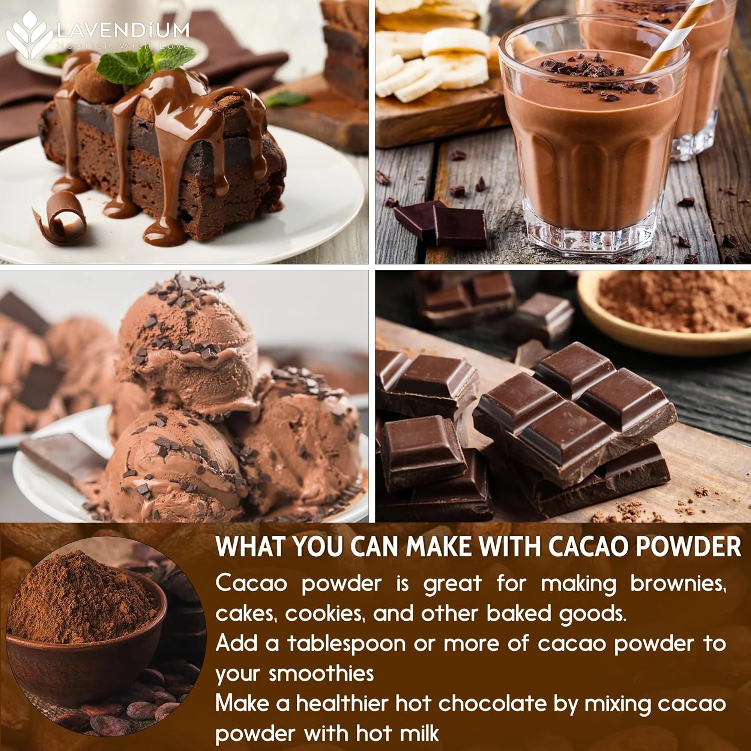 Cacao Powder, 25oz (1.56 lbs), 100% Natural & Pure, Unsweetened, Rich Chocolate Flavor, Perfect for Baking & Smoothies - Image 8
