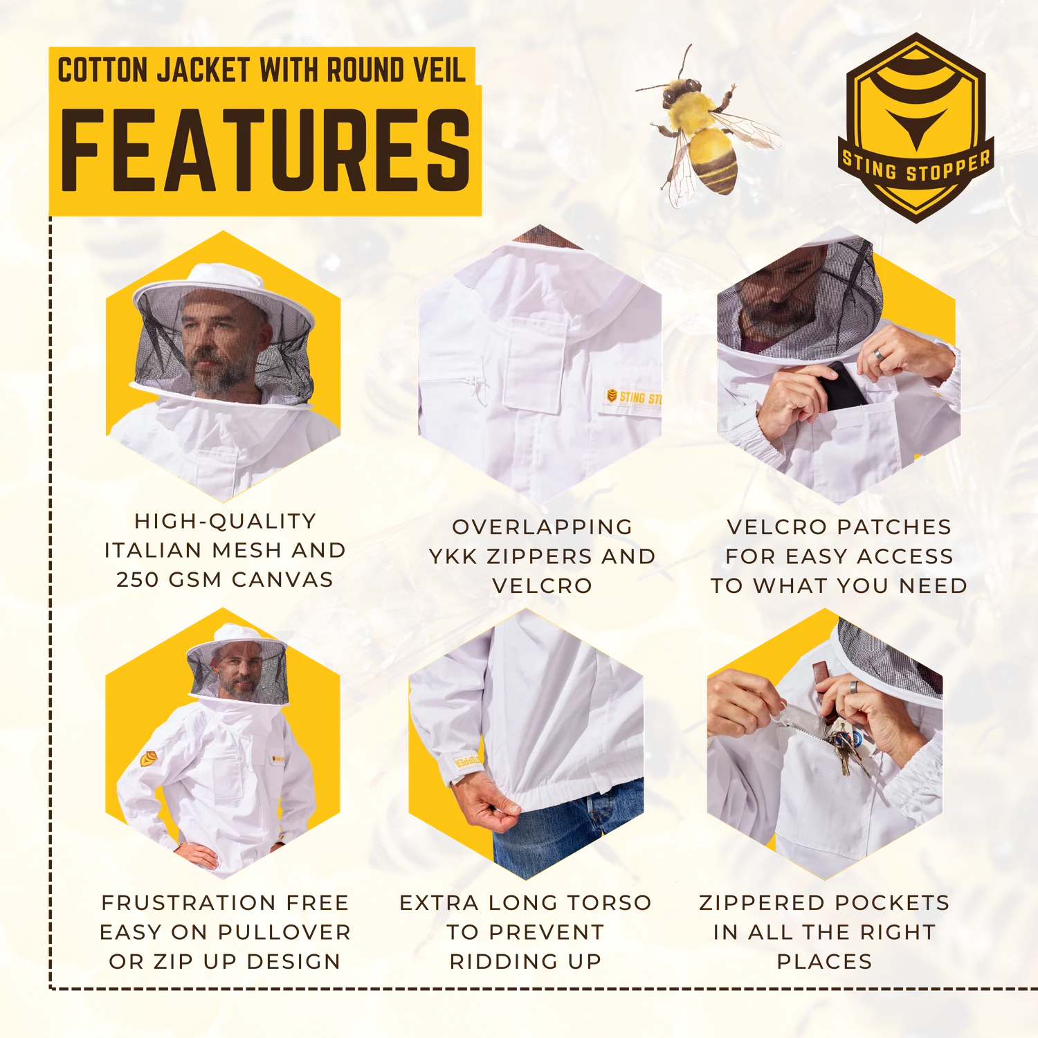 Classic Cotton Beekeeping Jacket with Round Veil - Image 3