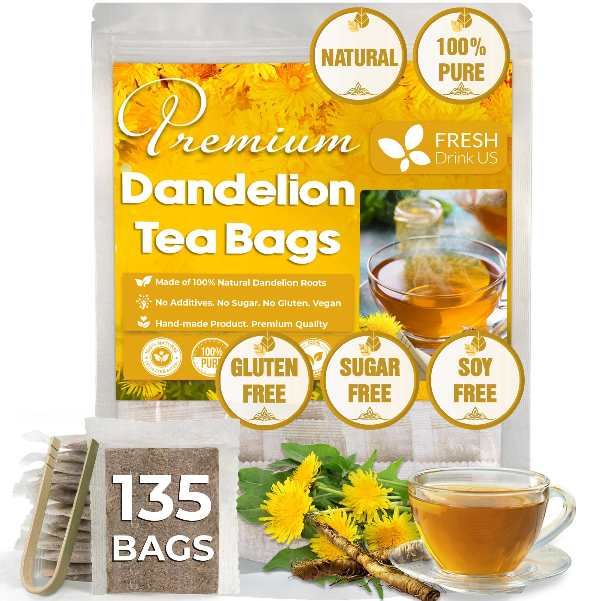 Dandelion Root Tea Bags, 100% Natural & Pure from Dandelion Root, Eco-Conscious Tea Bags, Dandelion Root Herbal Tea. Dandelion Root Tea. No Sugar, No Caffeine, No Gluten, Vegan. - Image 4