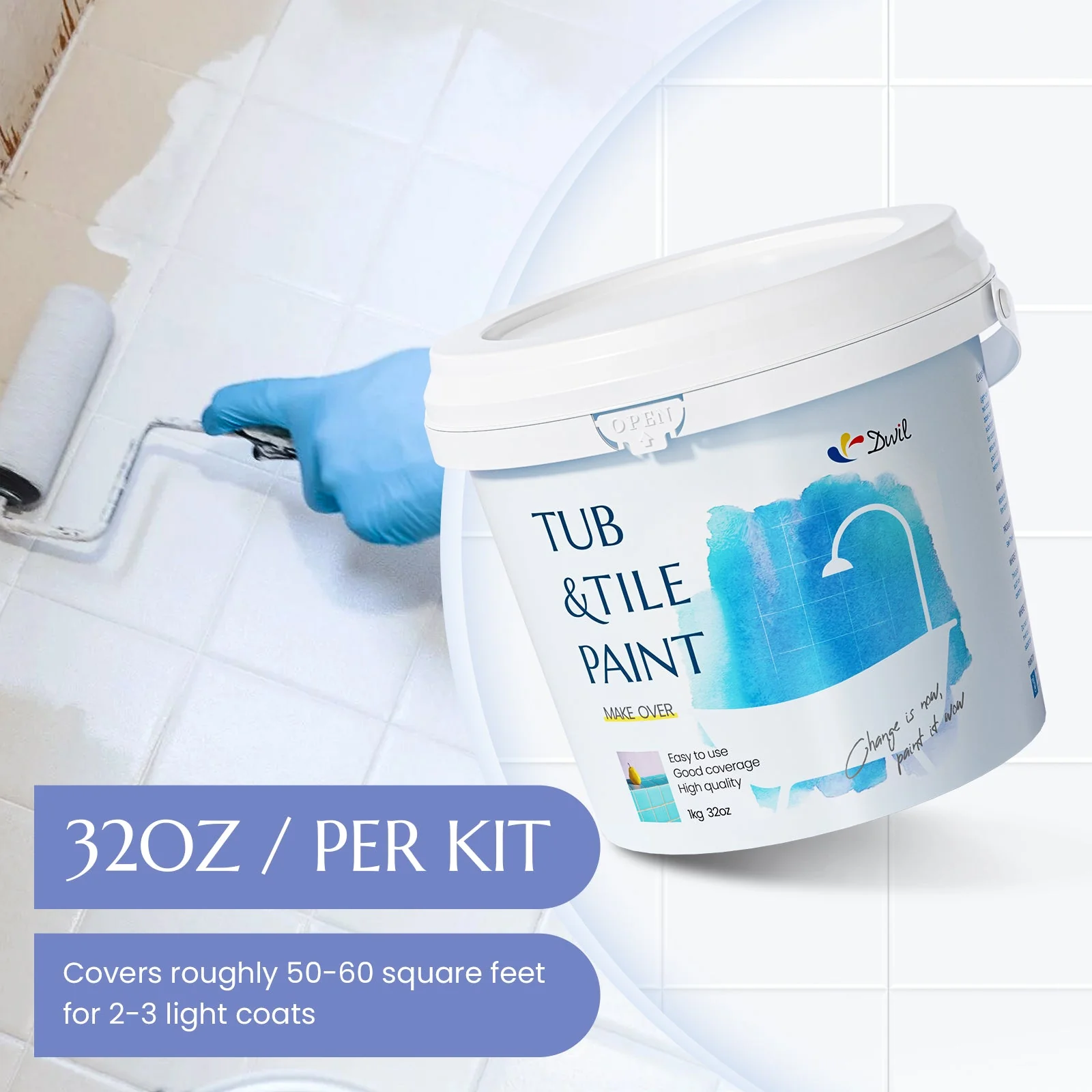 DWIL Tub and Tile Paint (1kg / 32 oz, with Ceramic Cleaner 500ml) - Image 8