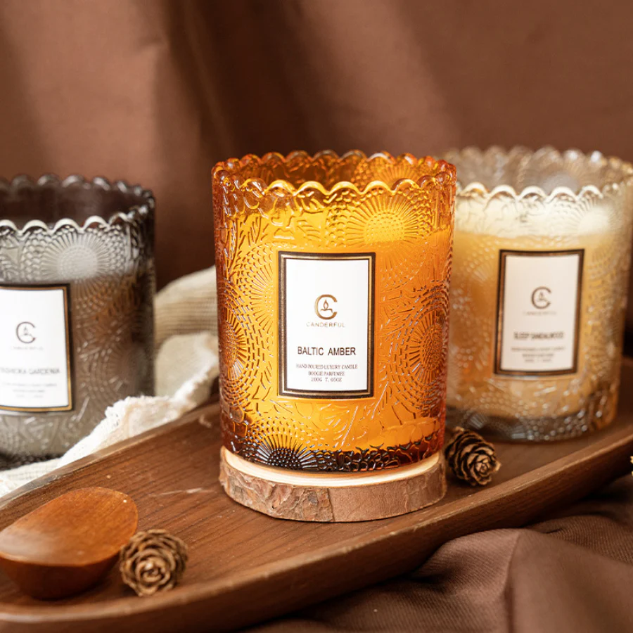 Embossed Floral Relief Scented Candle Cup Ornaments, Soy Wax Scented Candle in Decorative Gift Glass, Fragrance Candle for Home Ambience, Aromatherapy-Inspired Wholesale Décor Candle - Image 4