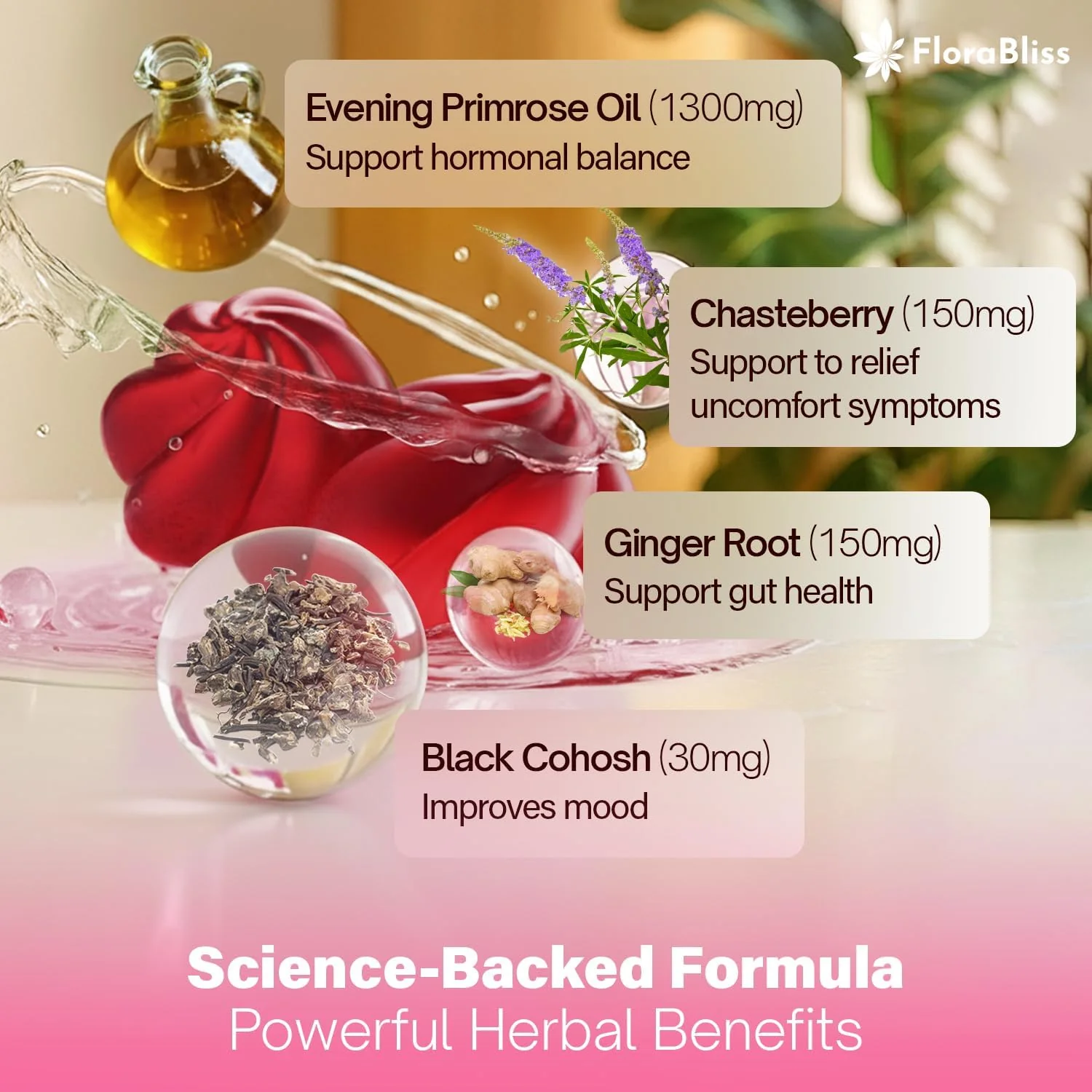 Evening Primrose Oil Gummies | 1500mg | with Black Cohosh, Chasteberry, Ginger Extract for Daily Women's Wellness Support - Image 3