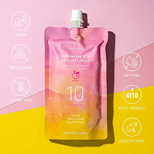 EVERYDAZE Essential C’s Collagen + Vitamin C Konjac Jelly | Vegan, 10 Calories, 0 Sugar | Peach | 10 Packs | Healthy Diet Pouch Drinkable Snack Drink, Weight Management - Image 7