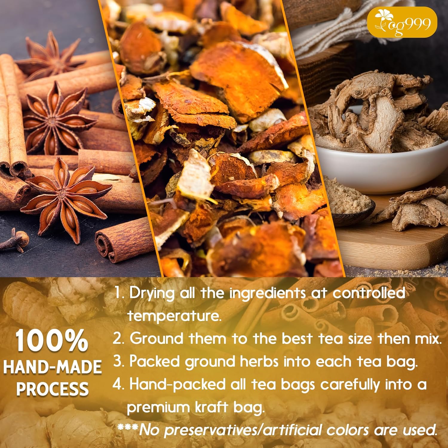 FreshDrinkUS Anti-Inflammatory Superfood Duo, Turmeric Ginger Cinnamon & Moringa Leaf Herbal Tea Bags, 100% Natural & Pure Roots and Leaves, Eco-Conscious Tea Bags, No Sugar, No Caffeine, No Gluten, Vegan β Herbal Beverage - Image 3