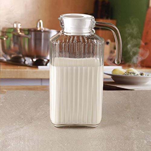 Glass Ware Ribbed Pitcher With Lid And Handle, Up To 60oz 1.8 L. (Lid is White) - Image 4