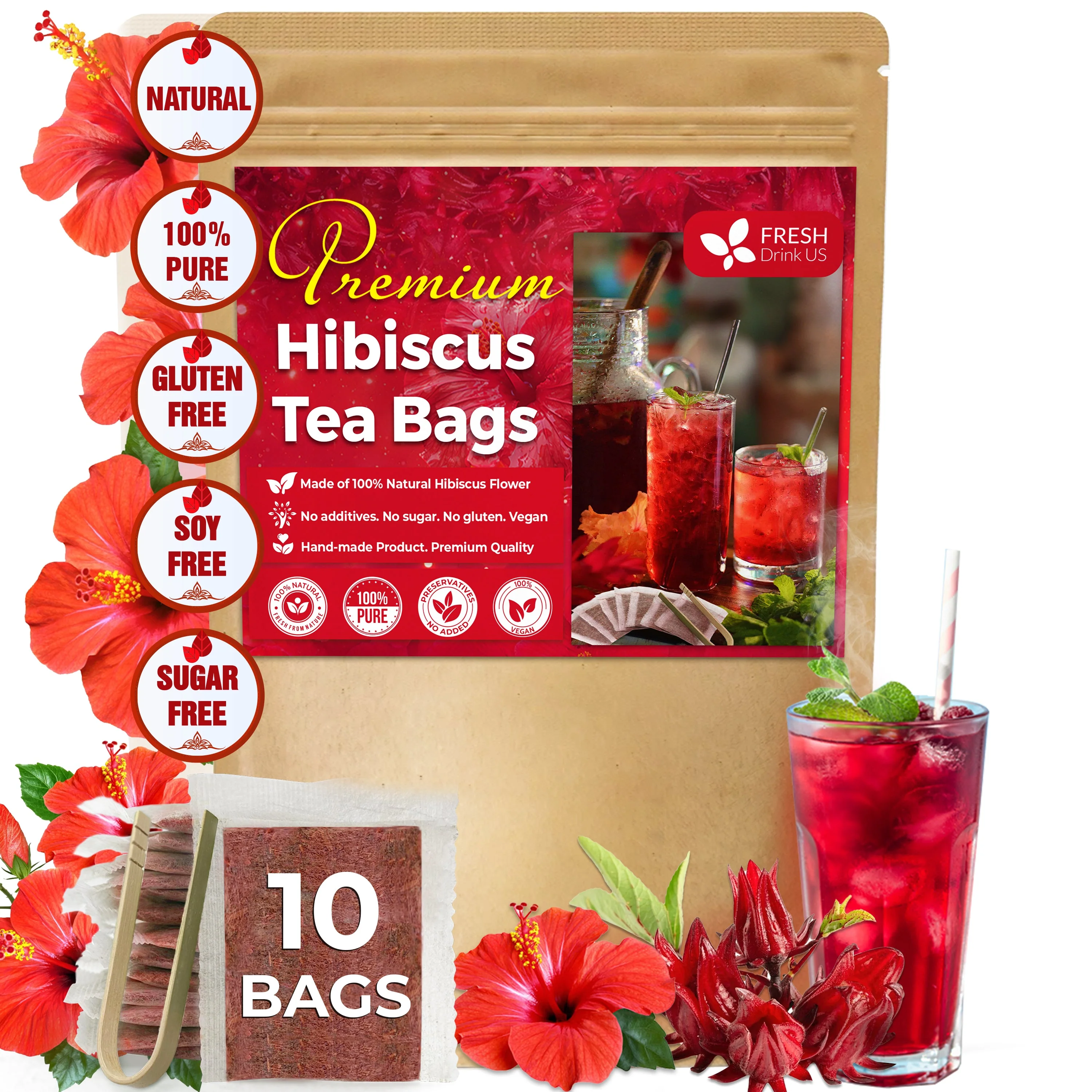 Hibiscus Dried Flowers, Tea Bags, 100% Natural, Pure from Hibiscus Flowers. Loose Flower Hibiscus Herbal Tea. Hibiscus Flower Tea. No Sugar, No Caffeine, No Gluten, Vegan. - Image 16
