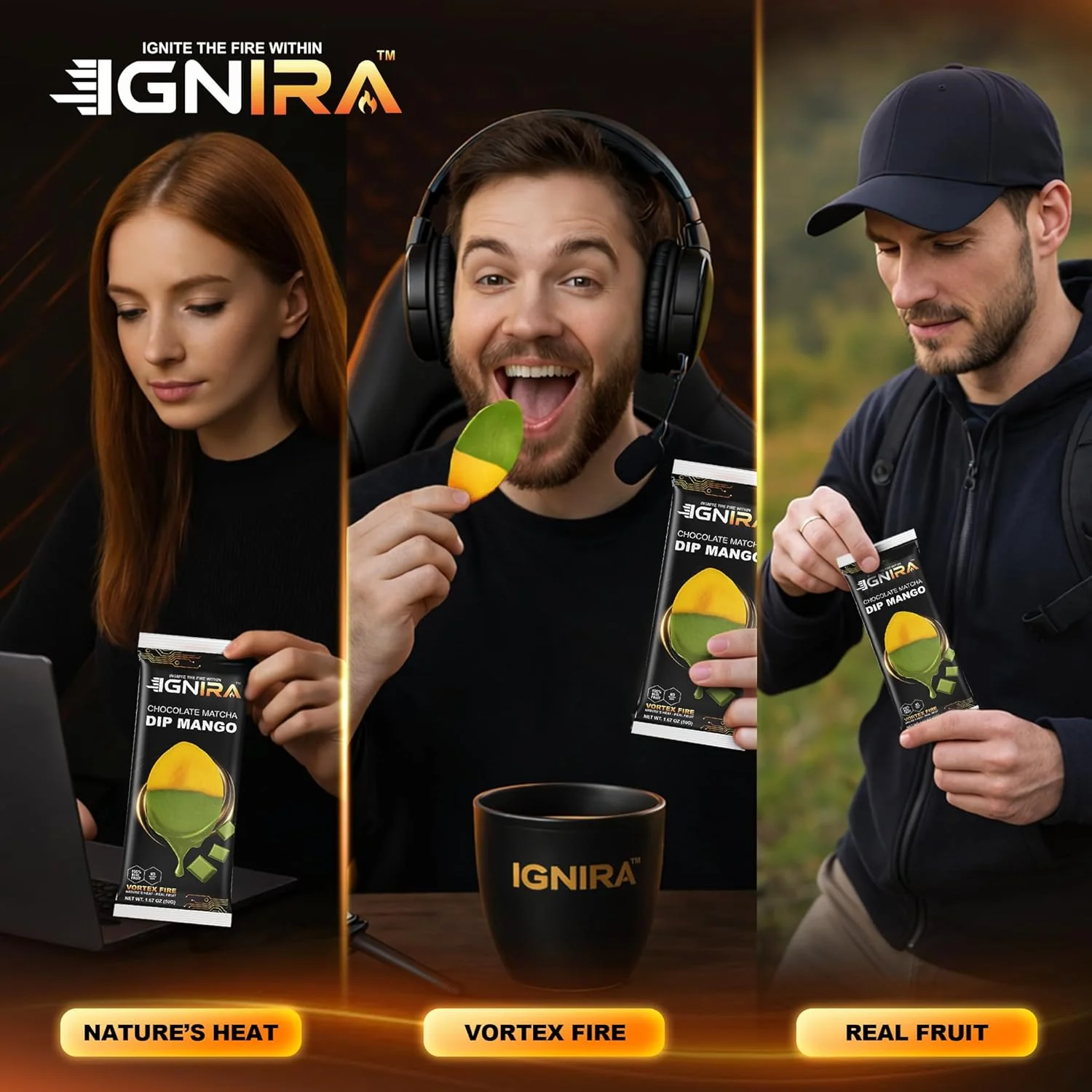 IGNIRA Dried Mango Slices Covered in Matcha Chocolate, Tropical Matcha Chocolates Dipped Fruit Snack, Fruit Snacks Strips, Chocolate Covered Fruit, Gluten-Free, Real Fruit, Vortex Energy Pack of 6 (10.58 oz) - Image 6
