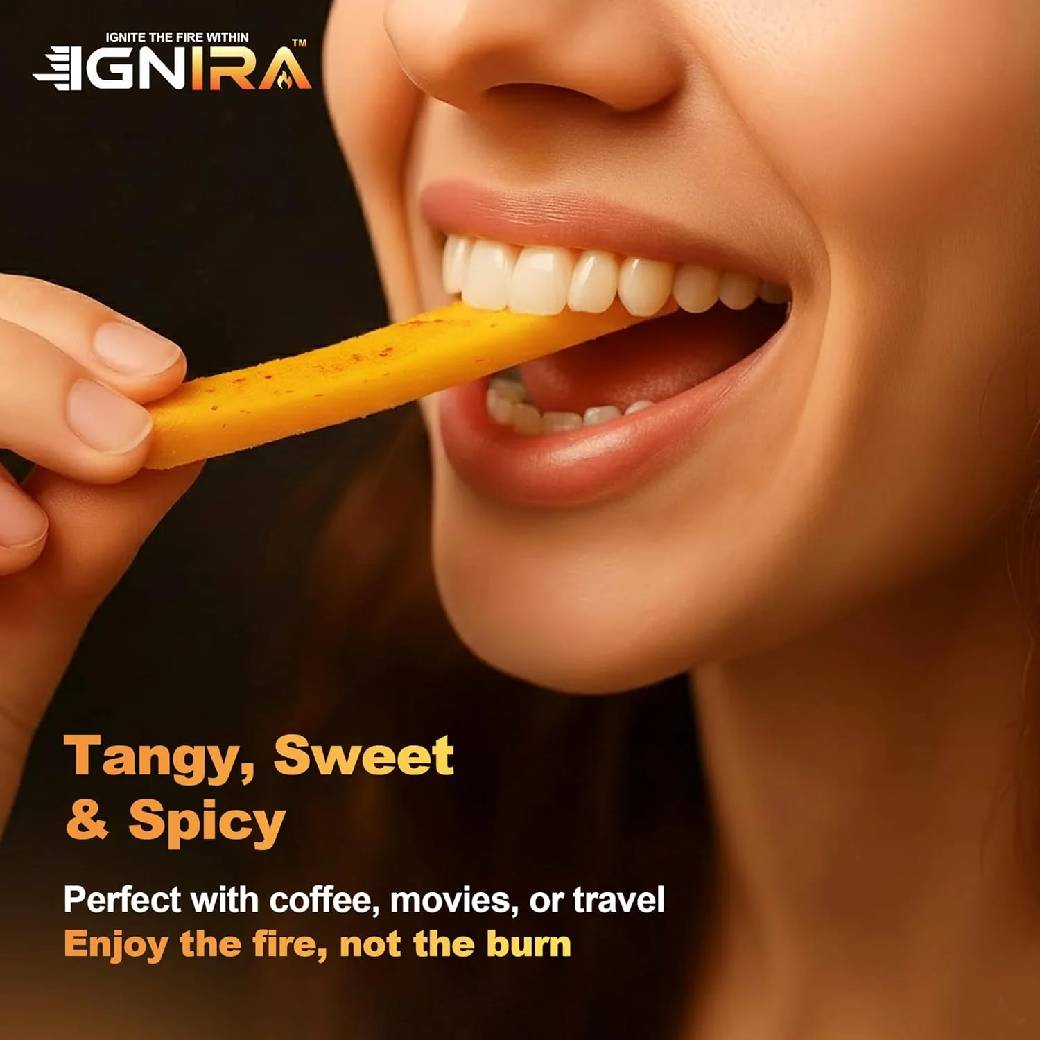 IGNIRA Dried Mango with chili, Sweet & Hot Fruit Snack Strips, Dry Chamoy Mangoes Slices, Chili Mangoes Snacks for Office, Gluten-Free, Plant-Based, Real Fruit, Vortex Energy Pack of 6 (10.02 oz) - Image 6