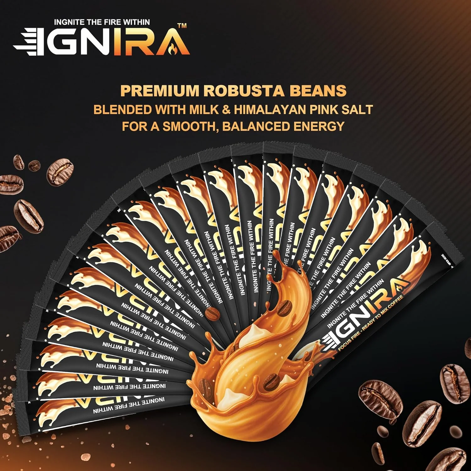 IGNIRA Himalayan Salted Coffee – Premium Robusta Instant Coffee Packets, Hot or Iced Milk Coffees, Smooth Salted Flavor, No Soybeans, No Cholesterol, Ready-to-Mix, Cafe Taste – HexFire Energy, 20 Single-Serve Sticks (12.69 oz) - Image 6