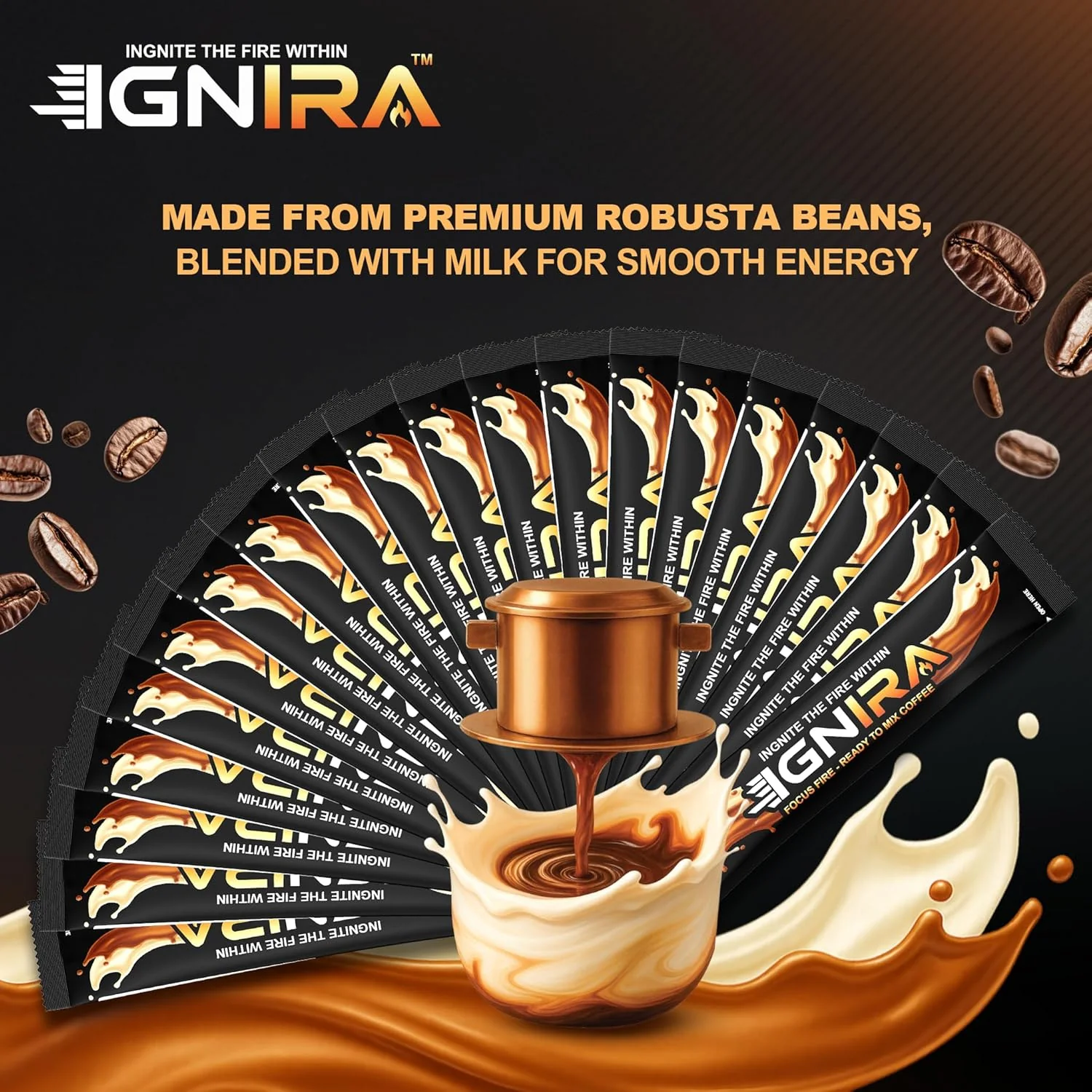 IGNIRA Original Instant Coffee – Hot or Iced Milk Coffees, Premium Robusta Instant Coffee Packets, Not Too Sweet, No Cholesterol, No Soybeans, Ready-to-Mix – HexFire Energy, 20 Single-Serve Sticks (12.69 oz) - Image 7