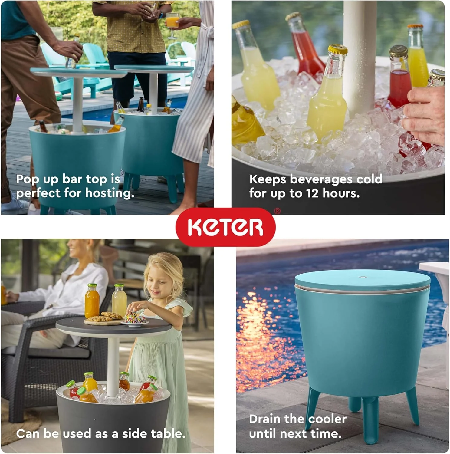 Keter Modern Cool Bar Outdoor Patio Furniture and Hot Tub Side Table with 7.5 Gallon Beer and Wine Cooler, Dark Grey - Image 7