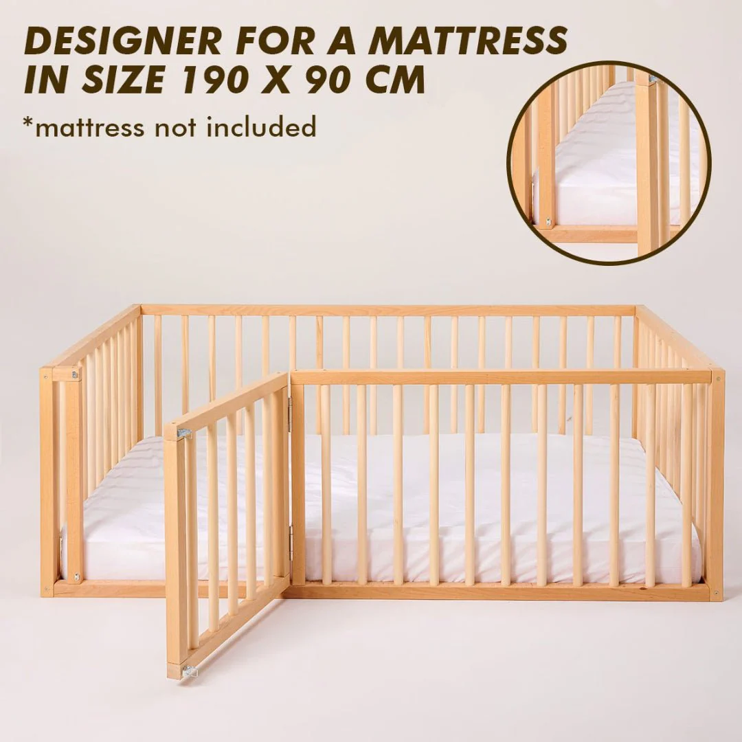 Montessori Floor Bed Frame for Toddlers with Fence - Image 15