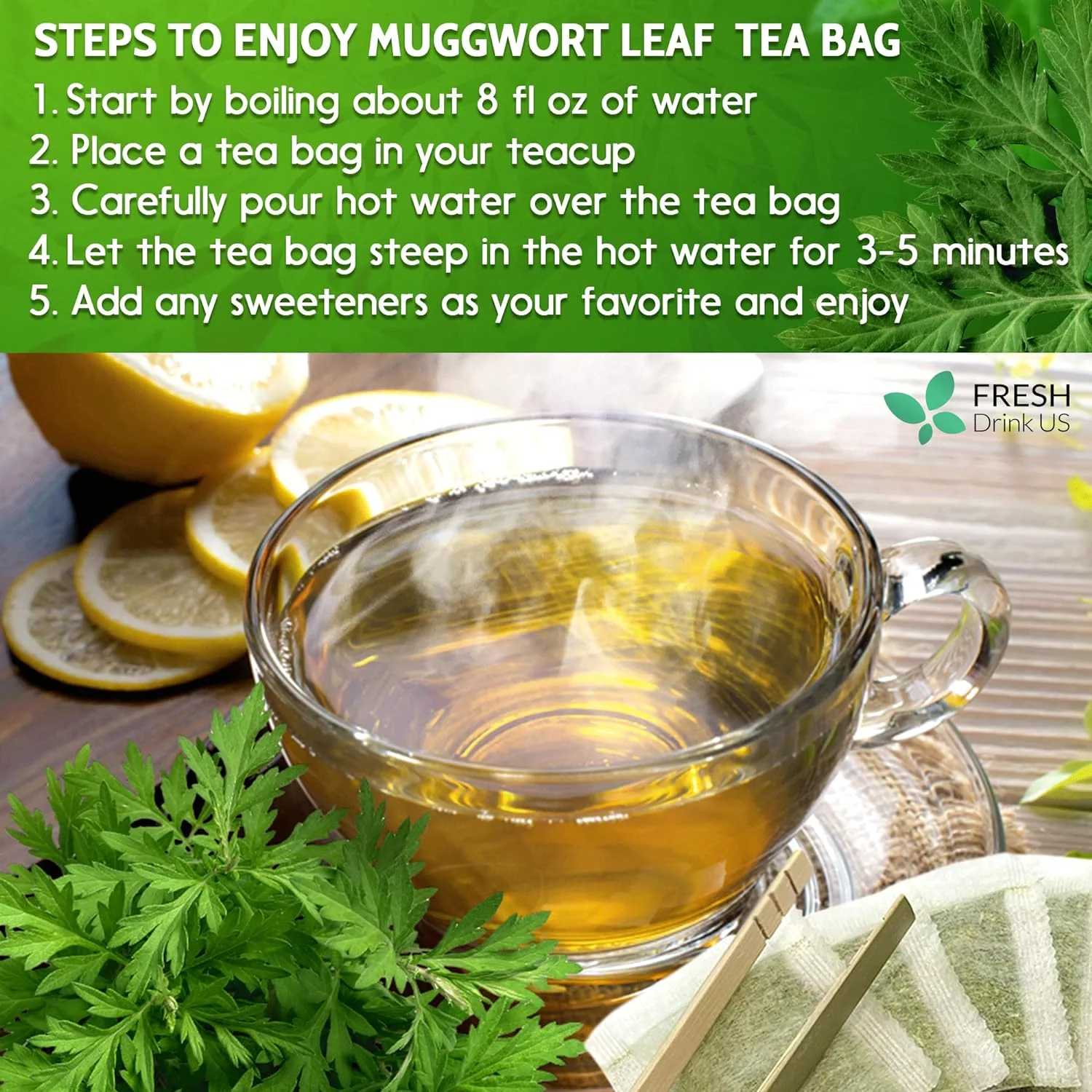 Mugwort Leaf Tea Bags, 100% Natural and Pure Mugwort Leaves, Loose Leaf Mugwort Herbal Tea, Mugwort Leaf Tea, No Sugar, No Caffeine, No Gluten, Vegan. - Image 3