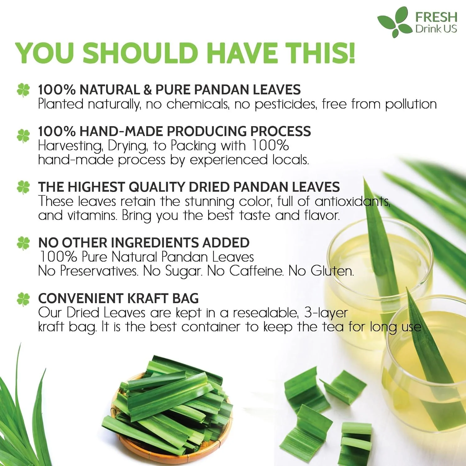 Natural Pandan Leaves Dried, No Additives, No Caffeine, Vegan - Image 5
