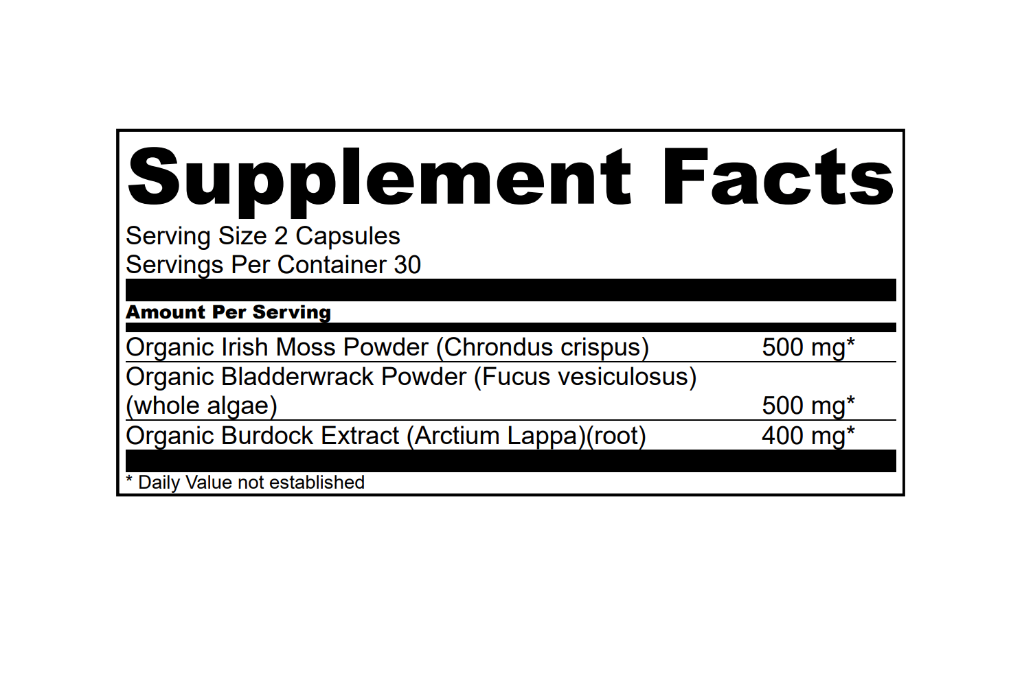 ORGANIC SEA MOSS, BLADDERWRACK & BURDOCK ROOT VEGETABLE CAPSULES (1500 MG) - 60 Capsules - Image 4