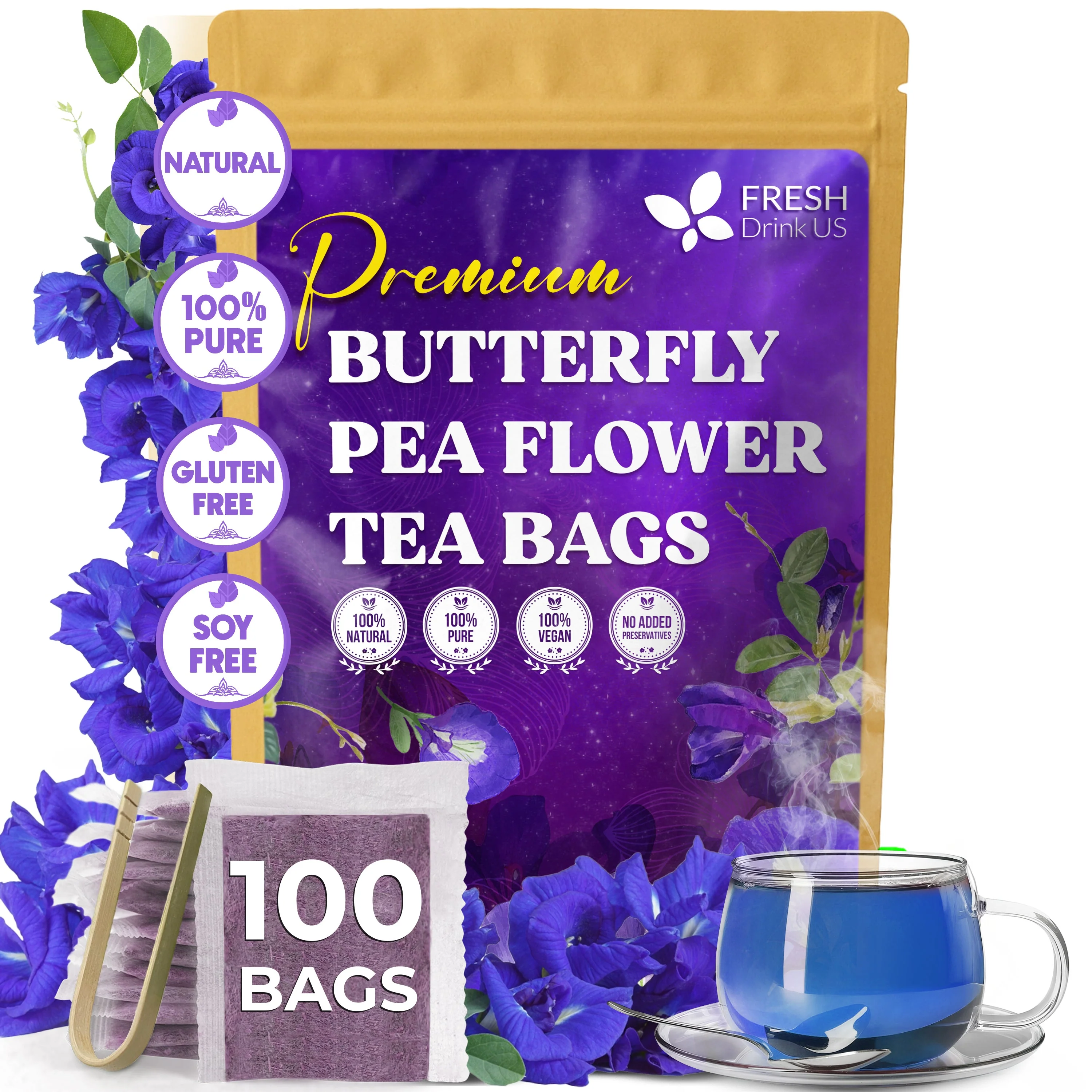 Premium Butterfly Pea Flowers, Tea Bags, 100% Natural and Pure from Butterfly Pea Flowers, Hand-made, Made With Natural Materials-Corn Fiber Tea Bag, Sugar/Caffeine/Gluten Free - Image 16