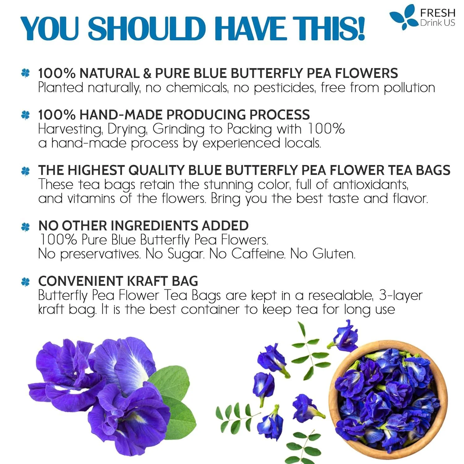 Premium Butterfly Pea Flowers, Tea Bags, 100% Natural and Pure from Butterfly Pea Flowers, Hand-made, Made With Natural Materials-Corn Fiber Tea Bag, Sugar/Caffeine/Gluten Free - Image 5