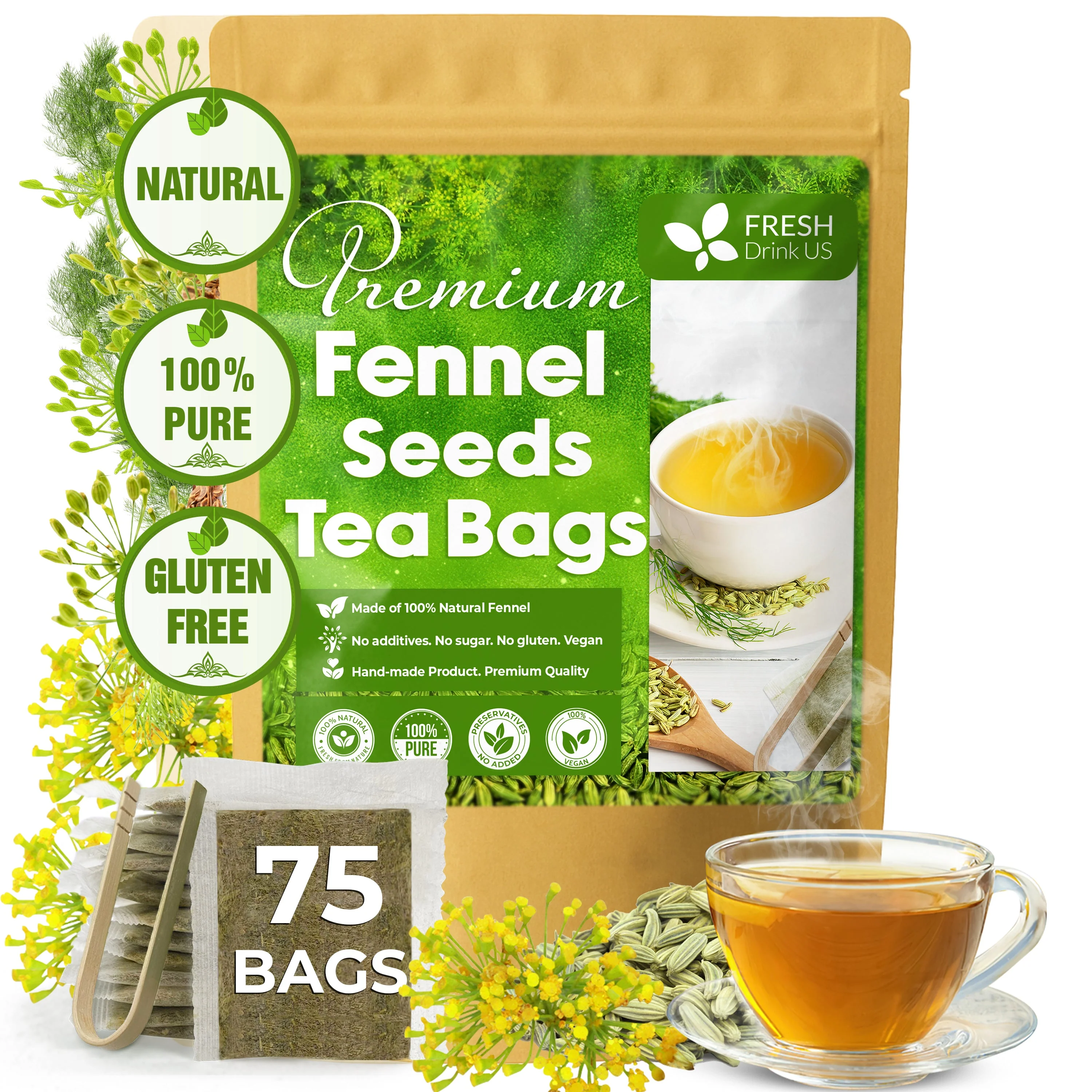 Premium Fennel Tea Bags, 100% Natural & Pure from Fennel Seeds. Fennel Seed Herbal Tea. Fennel Seed Tea. Made with Natural Material Tea Bags. No Sugar, No Caffeine, No Gluten, Vegan. - Image 11
