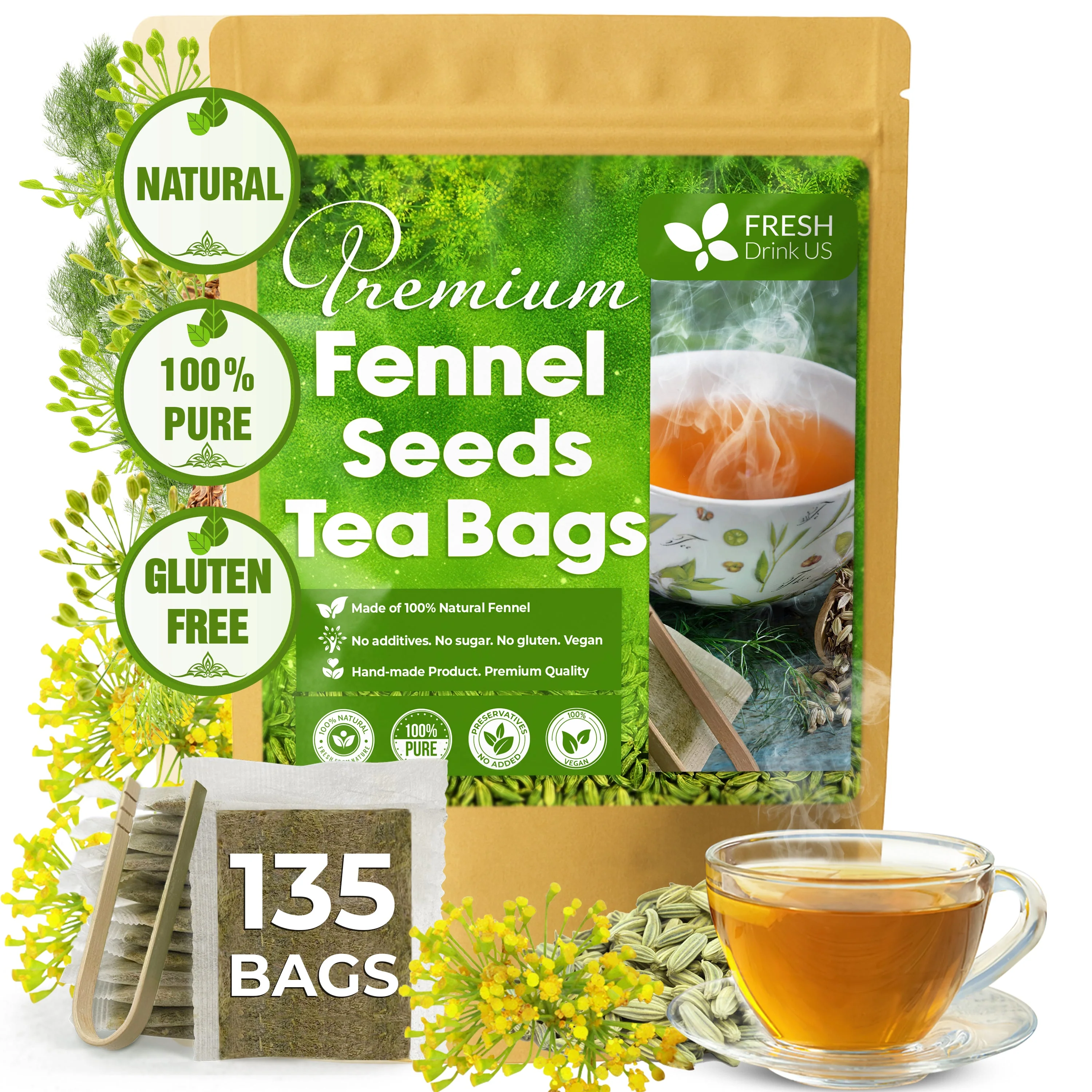 Premium Fennel Tea Bags, 100% Natural & Pure from Fennel Seeds. Fennel Seed Herbal Tea. Fennel Seed Tea. Made with Natural Material Tea Bags. No Sugar, No Caffeine, No Gluten, Vegan. - Image 12
