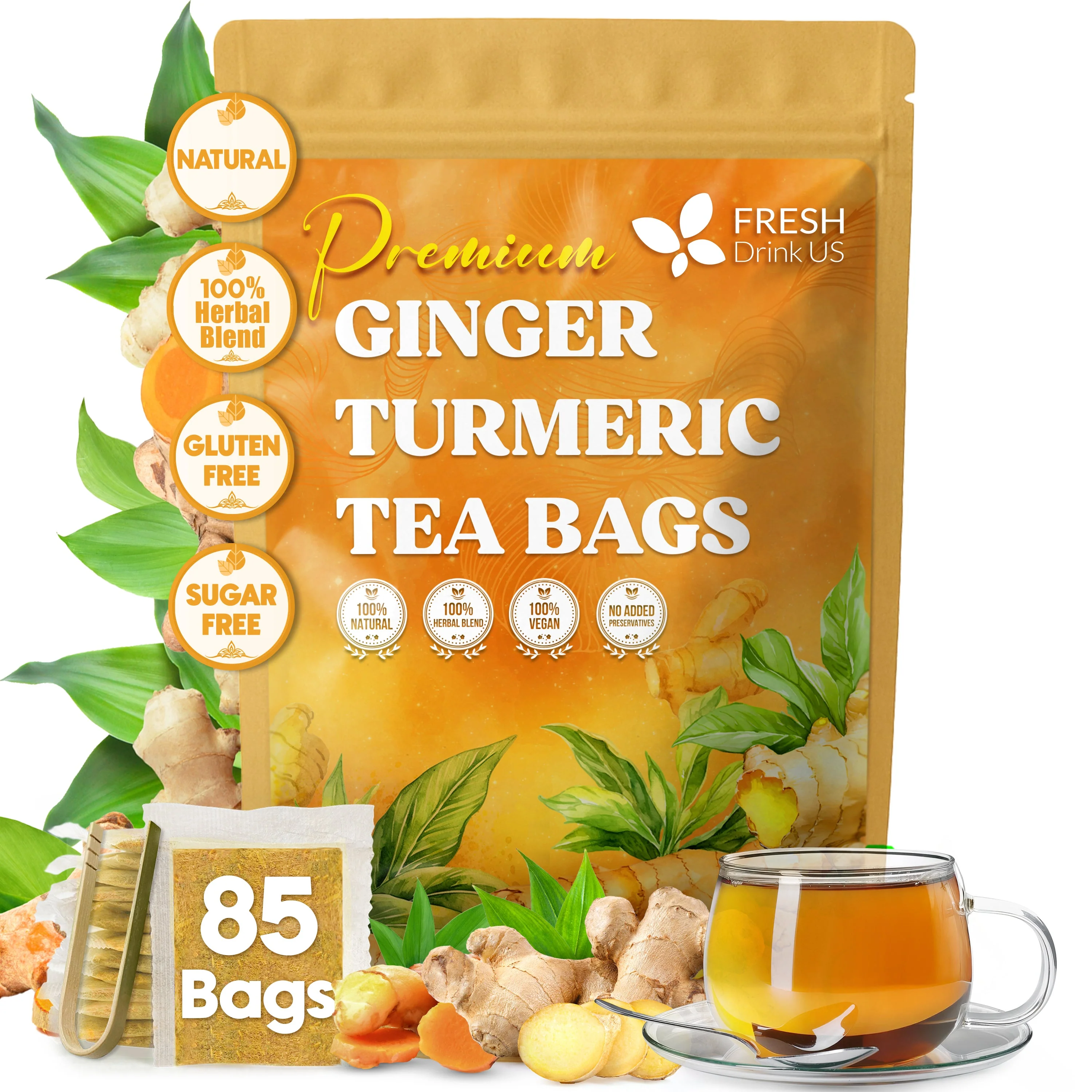 Premium Ginger Turmeric Tea Bags, Hand-made Blend of Ginger and Turmeric Herbal Tea, Eco-conscious Tea Bags. No Sugar, No Caffeine, No Gluten, Vegan. - Image 15