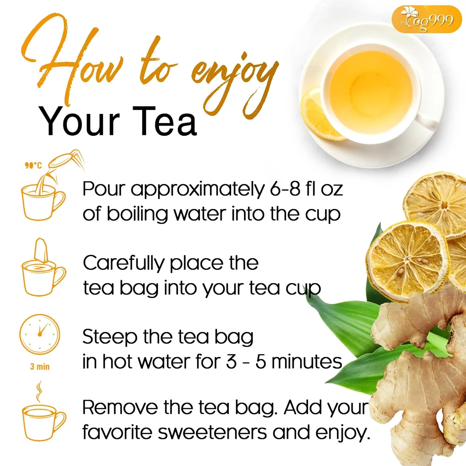 Premium Lemon, Ginger Herbal Blend Tea Bag | Improve Digestion, Support Brain, Weight, Skin and Sleep, Eco-Conscious Tea Bags - Image 10