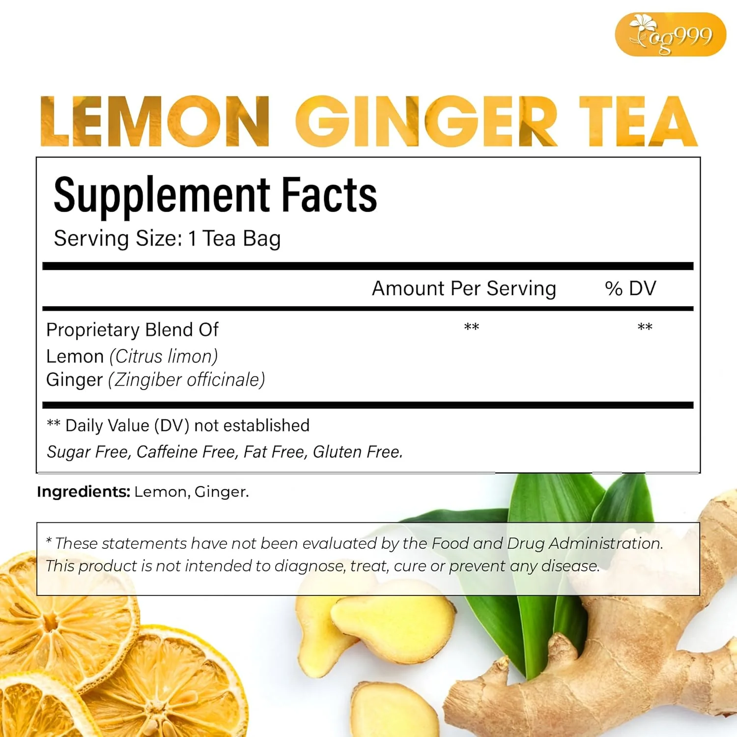 Premium Lemon, Ginger Herbal Blend Tea Bag | Improve Digestion, Support Brain, Weight, Skin and Sleep, Eco-Conscious Tea Bags - Image 3
