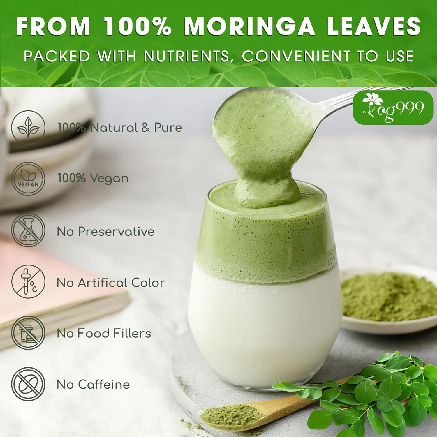 Premium Moringa Leaf Powder, 100% Natural and Pure from Moringa Leaves, No Additives, No Gluten, No Sugar, Vegan - Image 4