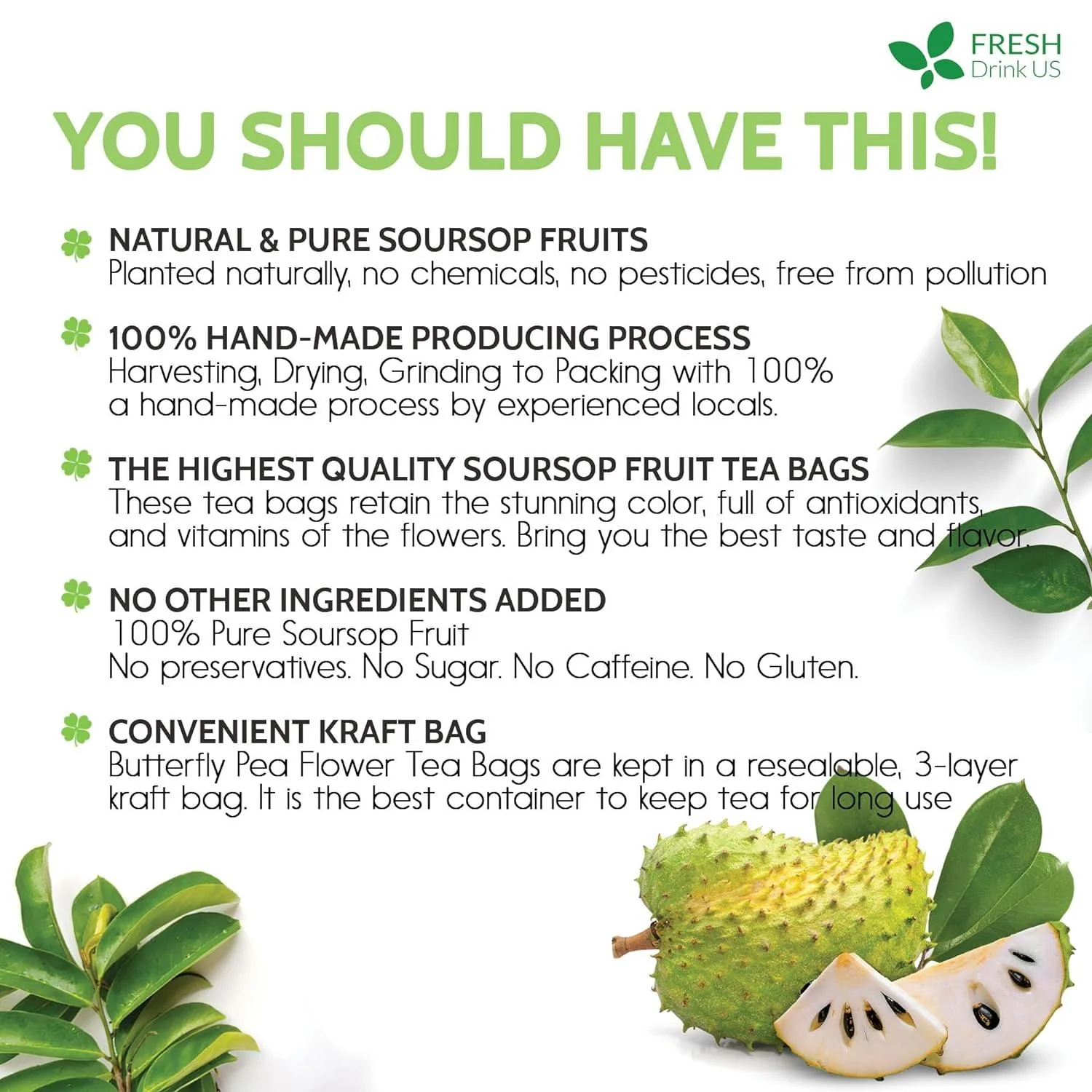 Premium Soursop Graviola Fruit Tea Bags, Tea Powder, 100% Natural and Pure from Soursop Fruits, Handmade, Made With Natural Materials-Corn Fiber Tea Bag, Sugar/Caffeine/Gluten Free, Hoja Guanabana Tea - Image 5
