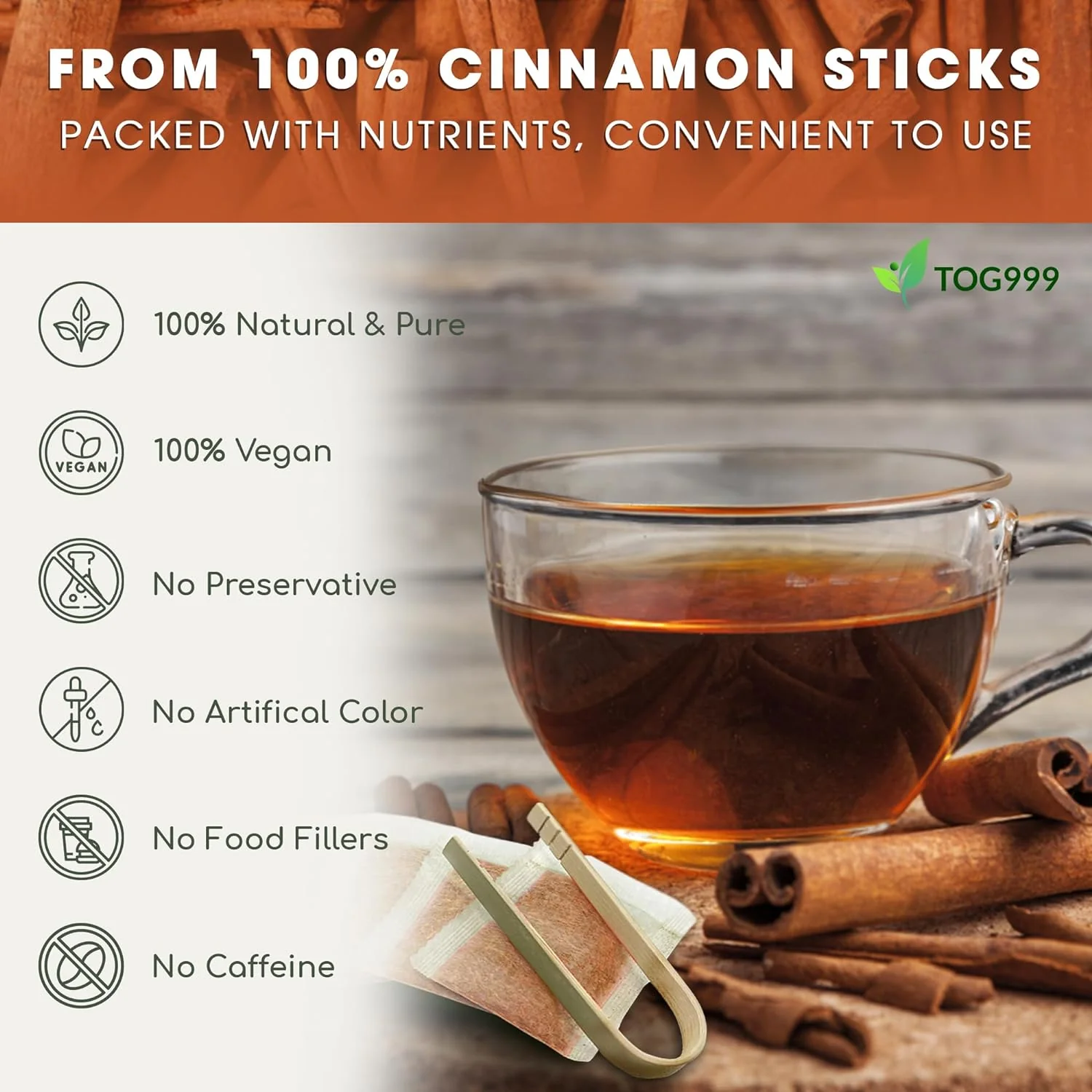 Pure Cinnamon Tea, 100% Natural & Pure Cinnamon. Cinnamon Herbal Tea. Cinnamon Stick Herbal Spice Tea. No Sugar, No Caffeine, No Gluten, Vegan. - Image 4