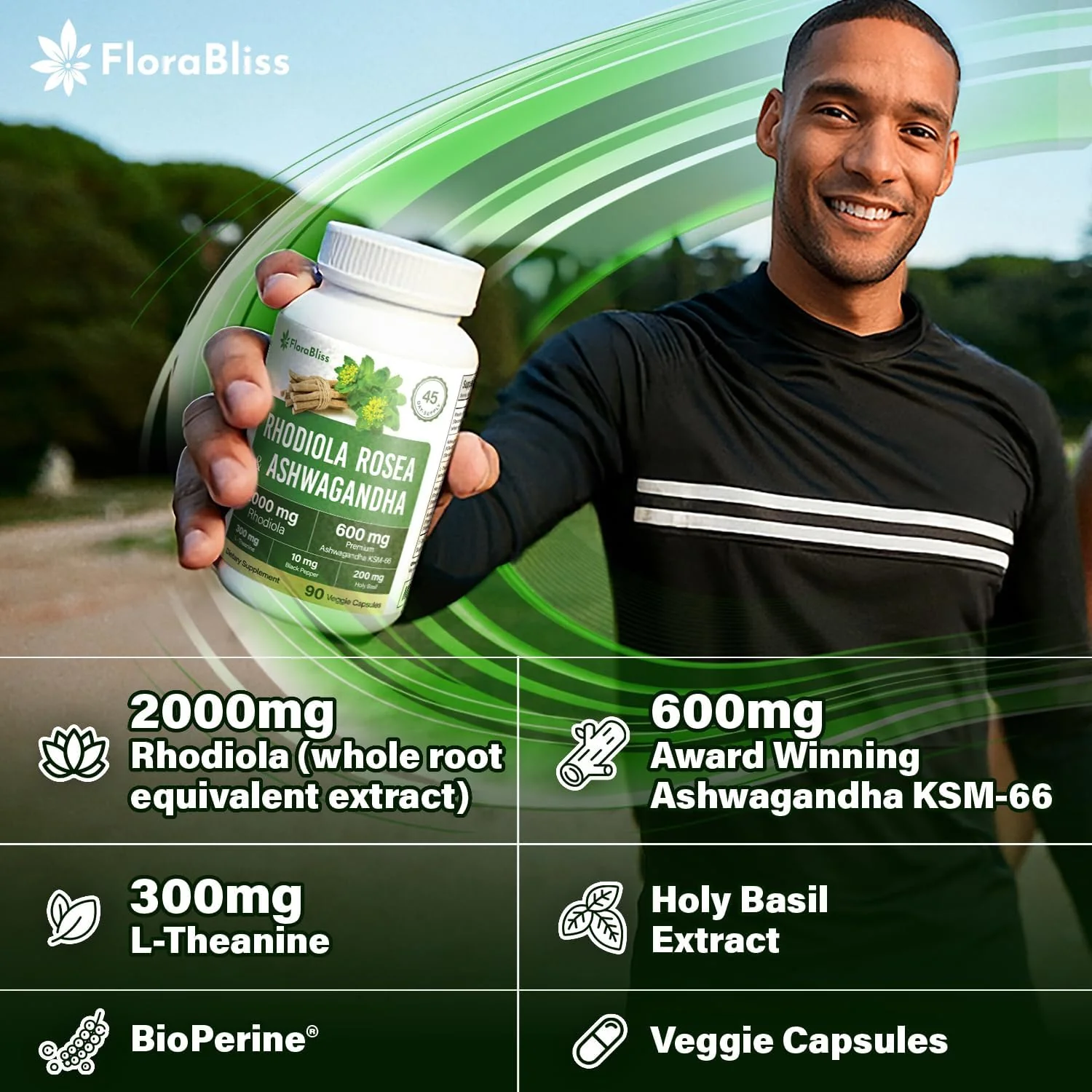 Rhodiola Rosea 2000mg with Ashwagandha KSM-66, L-Theanine, Holy Basil & BioPerine - High Potency Vegan Capsules - Image 3