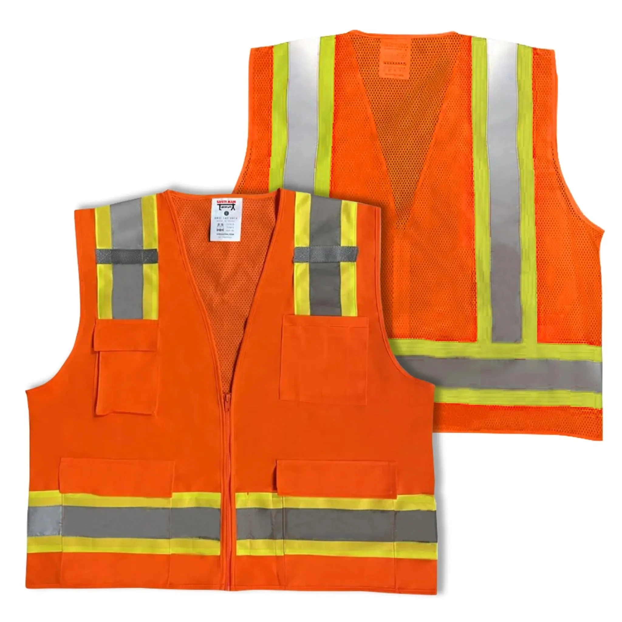 Safety Main 05TTSOZ Surveyor Vest, Class 2, Solid Front, Mesh Back, Hi-Vis Orange, Pack of 10 - Image 4